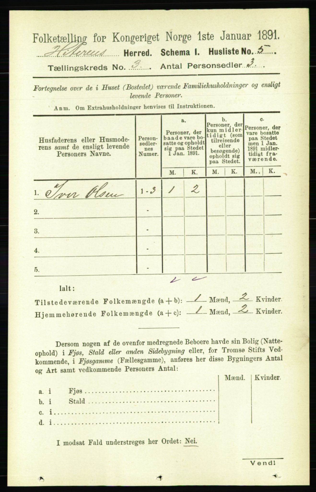 RA, 1891 census for 1617 Hitra, 1891, p. 443