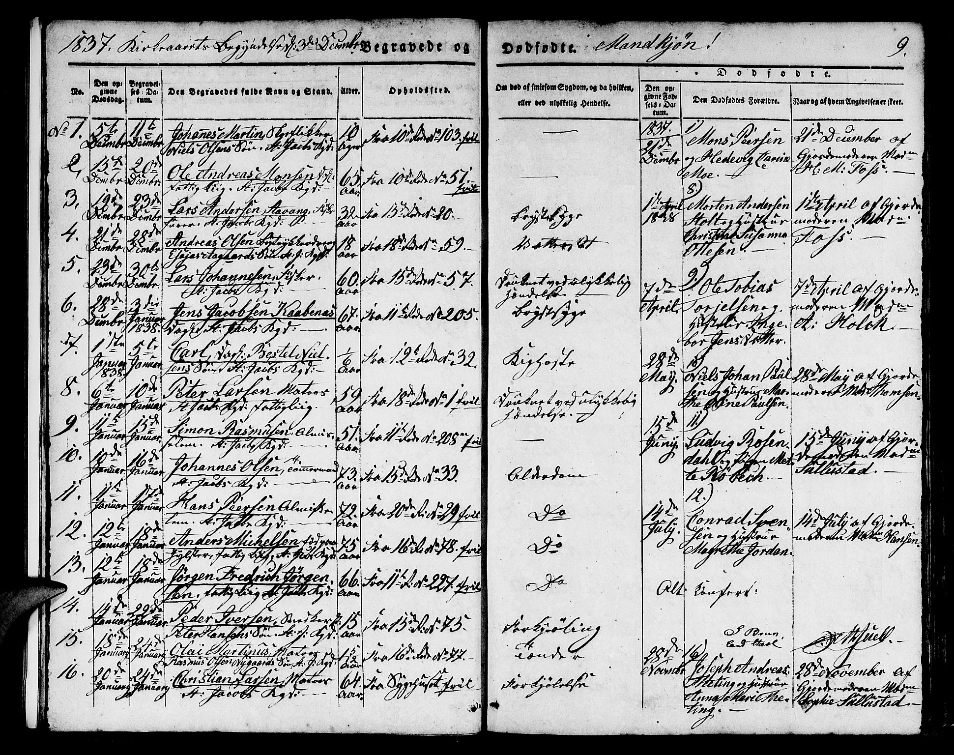 Domkirken sokneprestembete, SAB/A-74801/H/Hab/L0037: Parish register (copy) no. E 1, 1836-1848, p. 9
