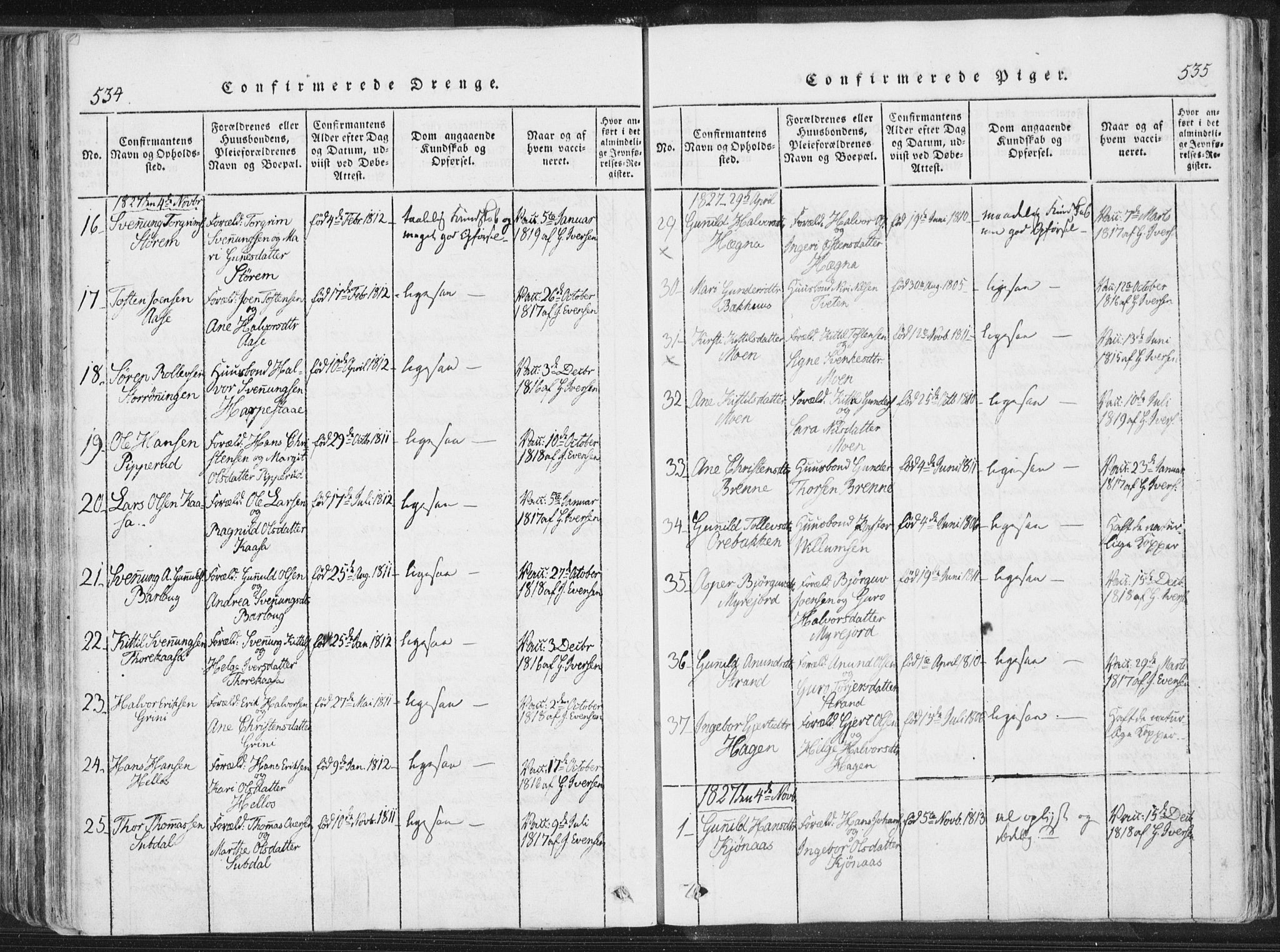 Bø kirkebøker, AV/SAKO-A-257/F/Fa/L0006: Parish register (official) no. 6, 1815-1831, p. 534-535