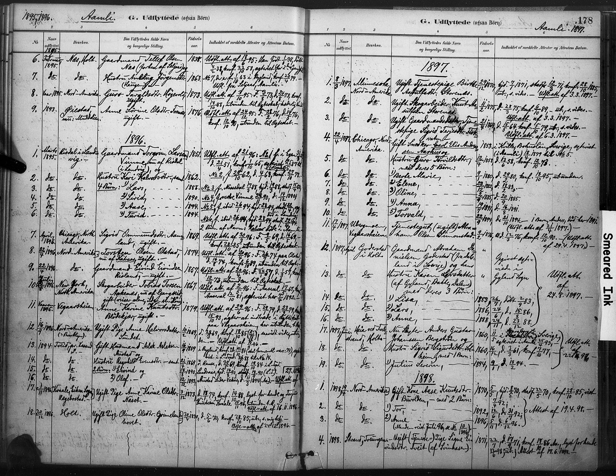 Åmli sokneprestkontor, AV/SAK-1111-0050/F/Fa/Fac/L0010: Parish register (official) no. A 10 /1, 1885-1899, p. 178