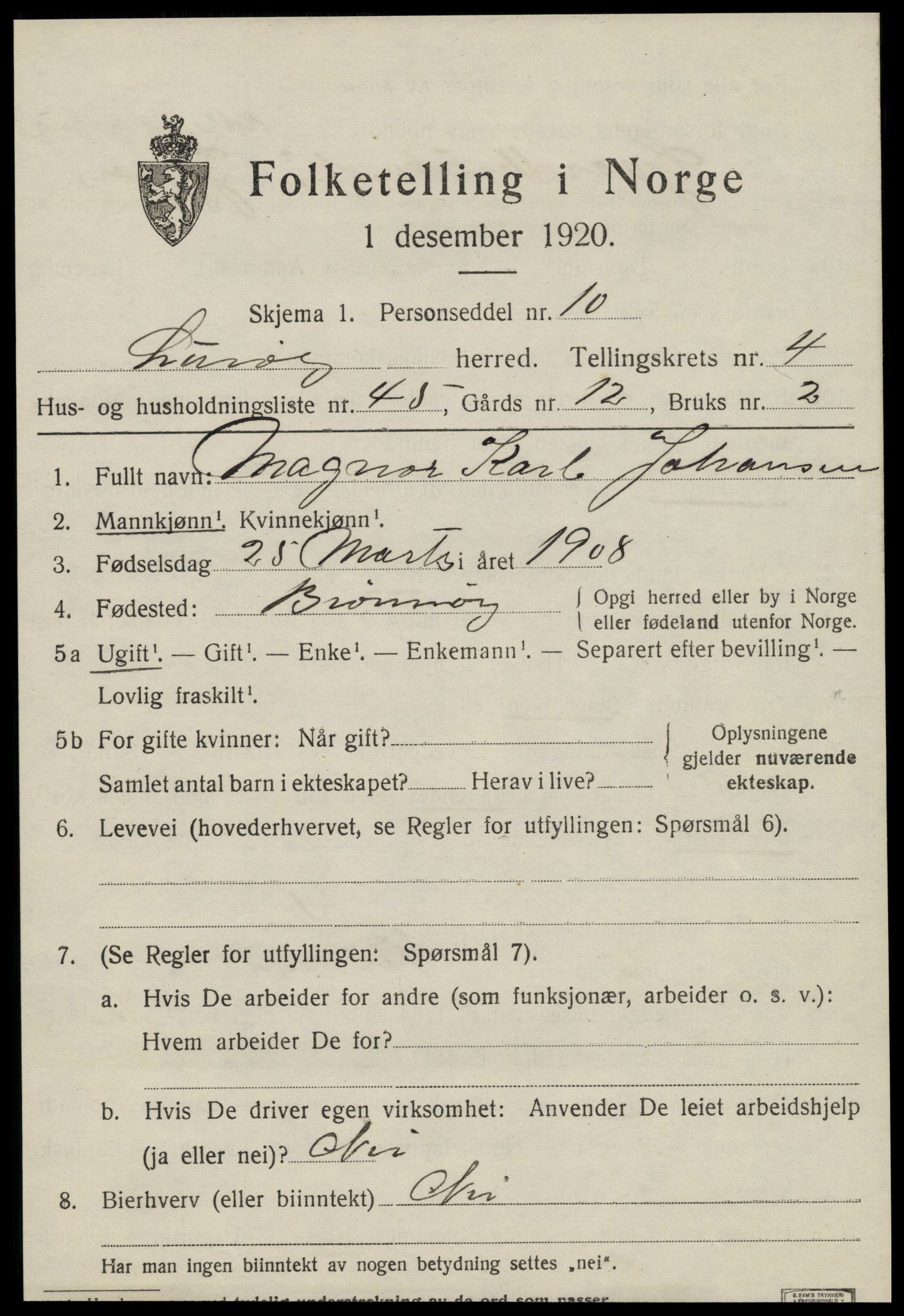 SAT, 1920 census for Lurøy, 1920, p. 2605