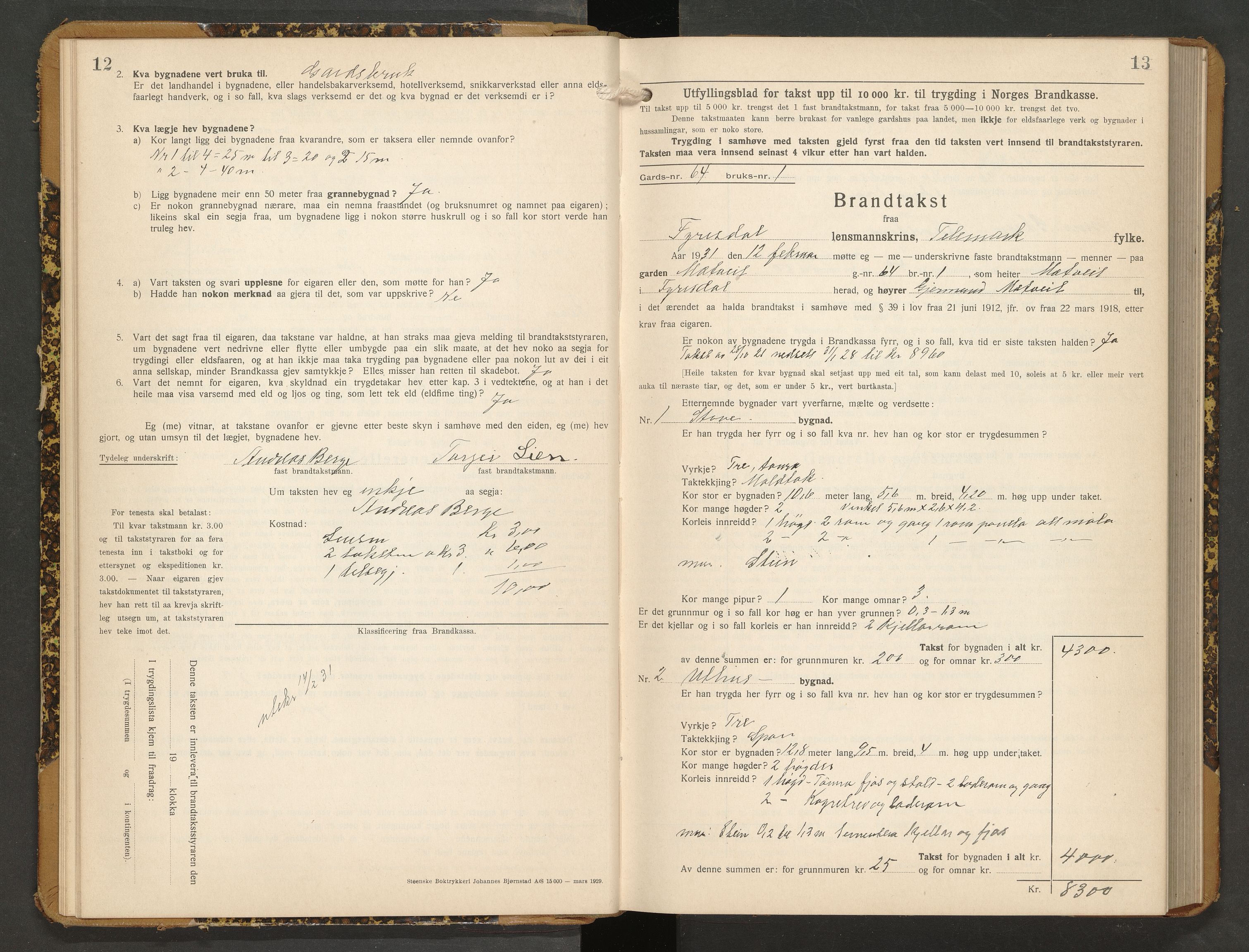 Fyresdal lensmannskontor, AV/SAKO-A-554/Y/Yc/Ycb/L0005: Skjematakstprotokoll, 1931-1953