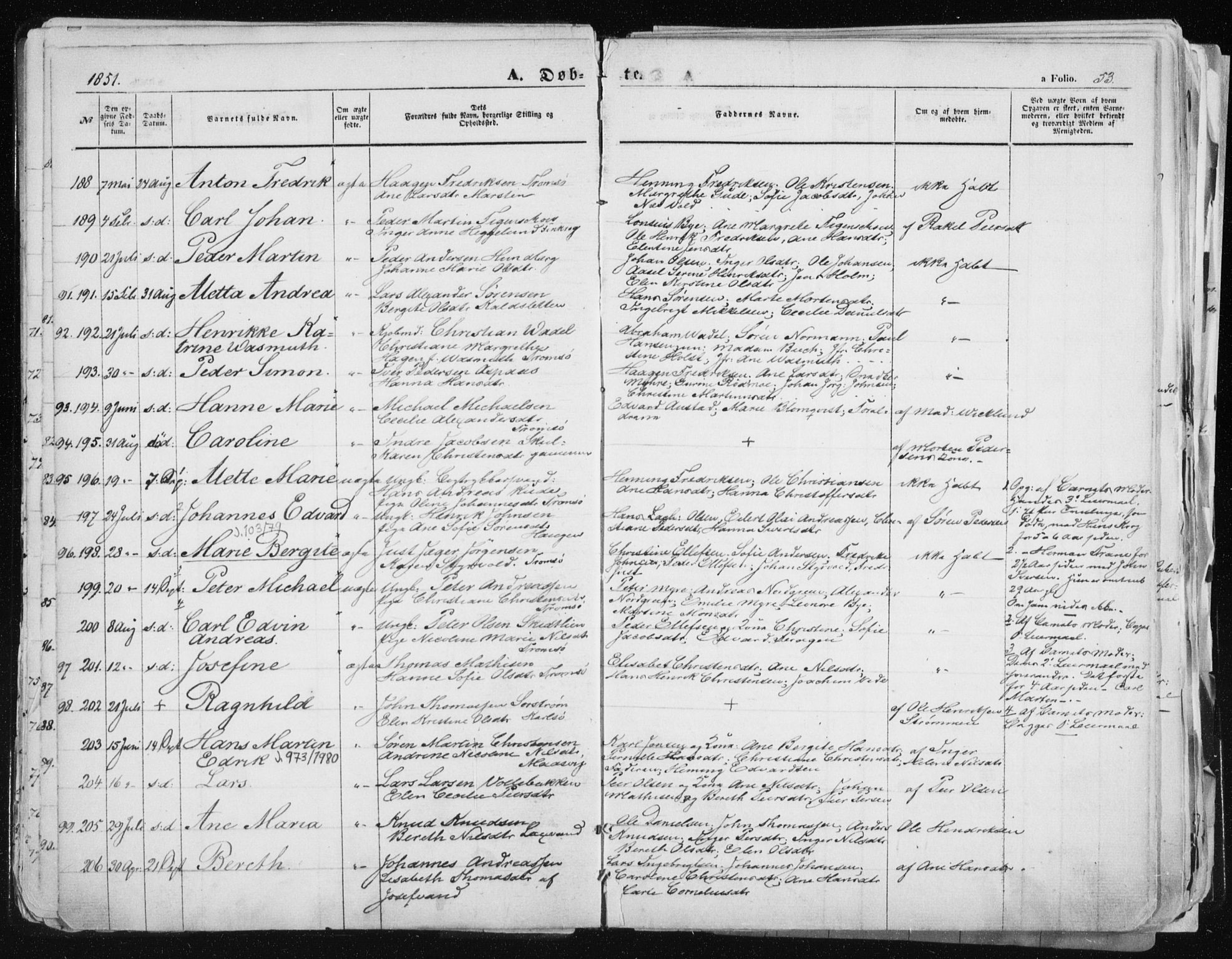 Tromsø sokneprestkontor/stiftsprosti/domprosti, SATØ/S-1343/G/Ga/L0010kirke: Parish register (official) no. 10, 1848-1855, p. 53