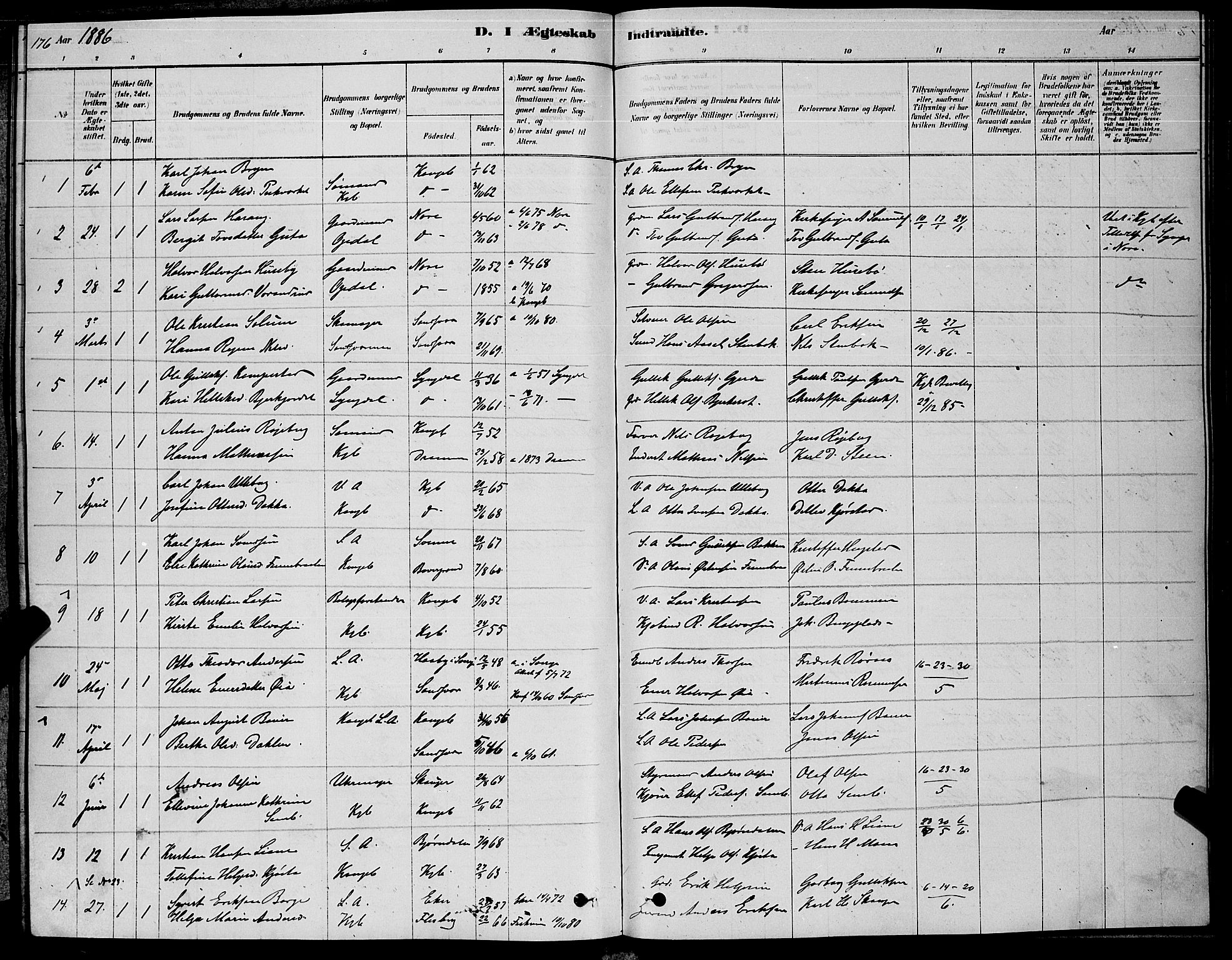 Kongsberg kirkebøker, SAKO/A-22/G/Ga/L0005: Parish register (copy) no. 5, 1878-1889, p. 176