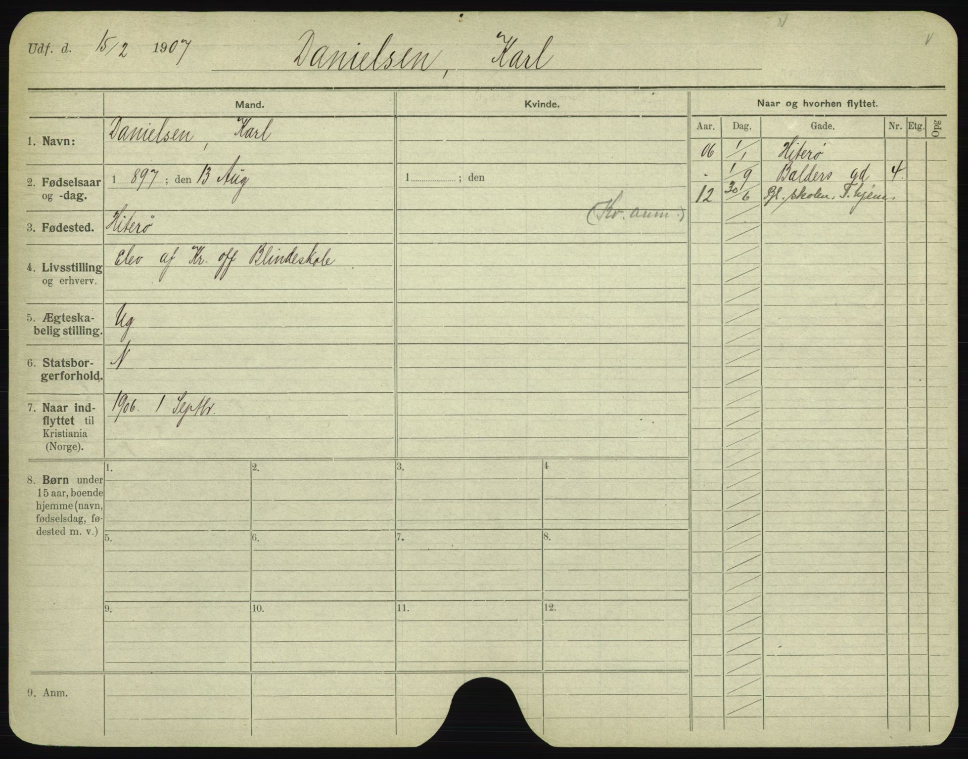 Oslo folkeregister, Registerkort, AV/SAO-A-11715/F/Fa/Fac/L0002: Menn, 1906-1914, p. 598a