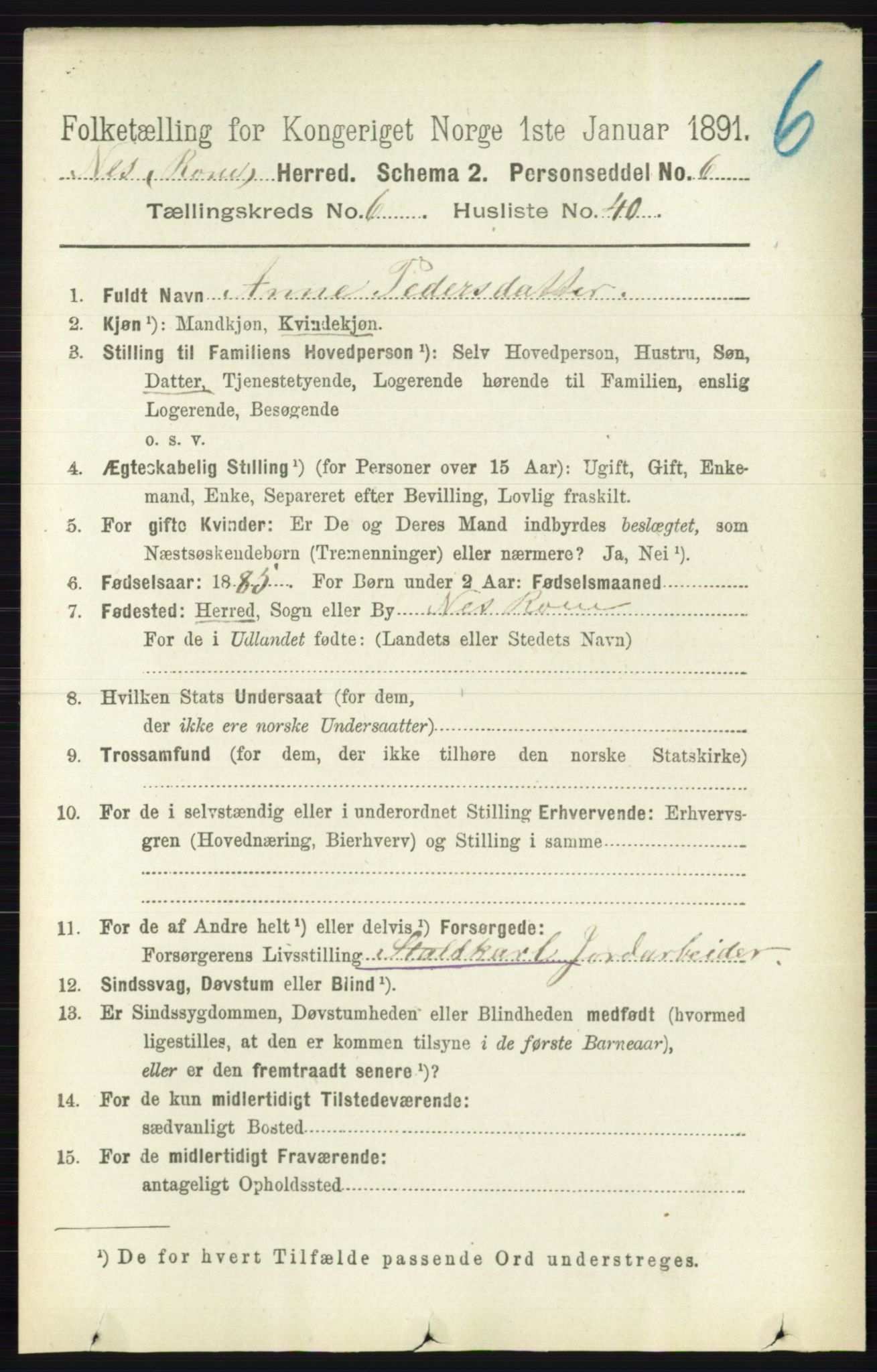 RA, 1891 census for 0236 Nes, 1891, p. 3632
