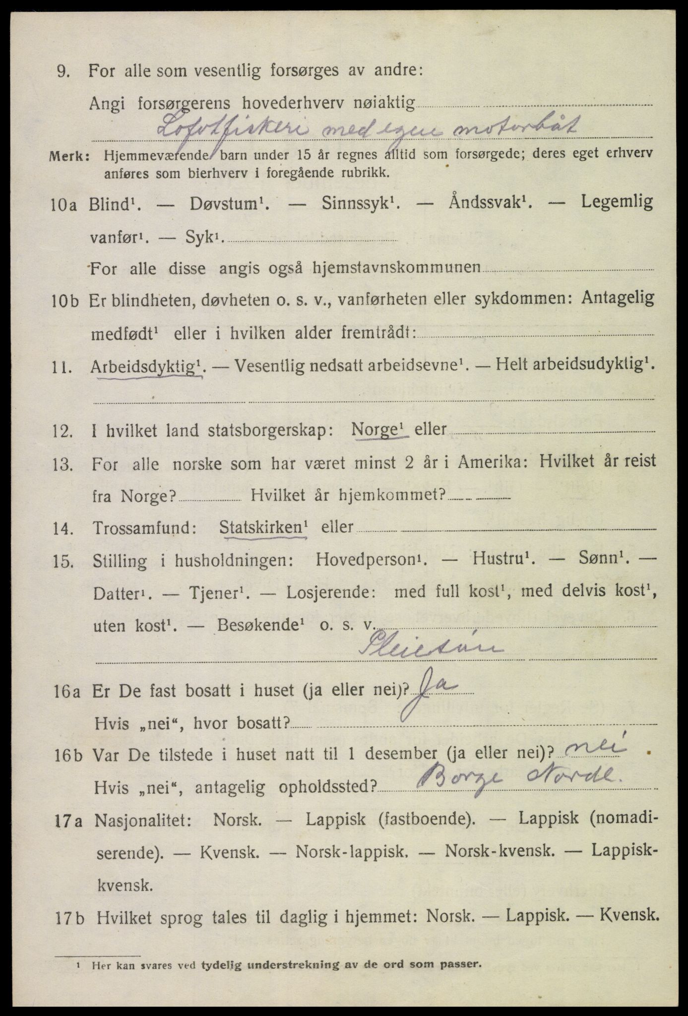 SAT, 1920 census for Gimsøy, 1920, p. 2820