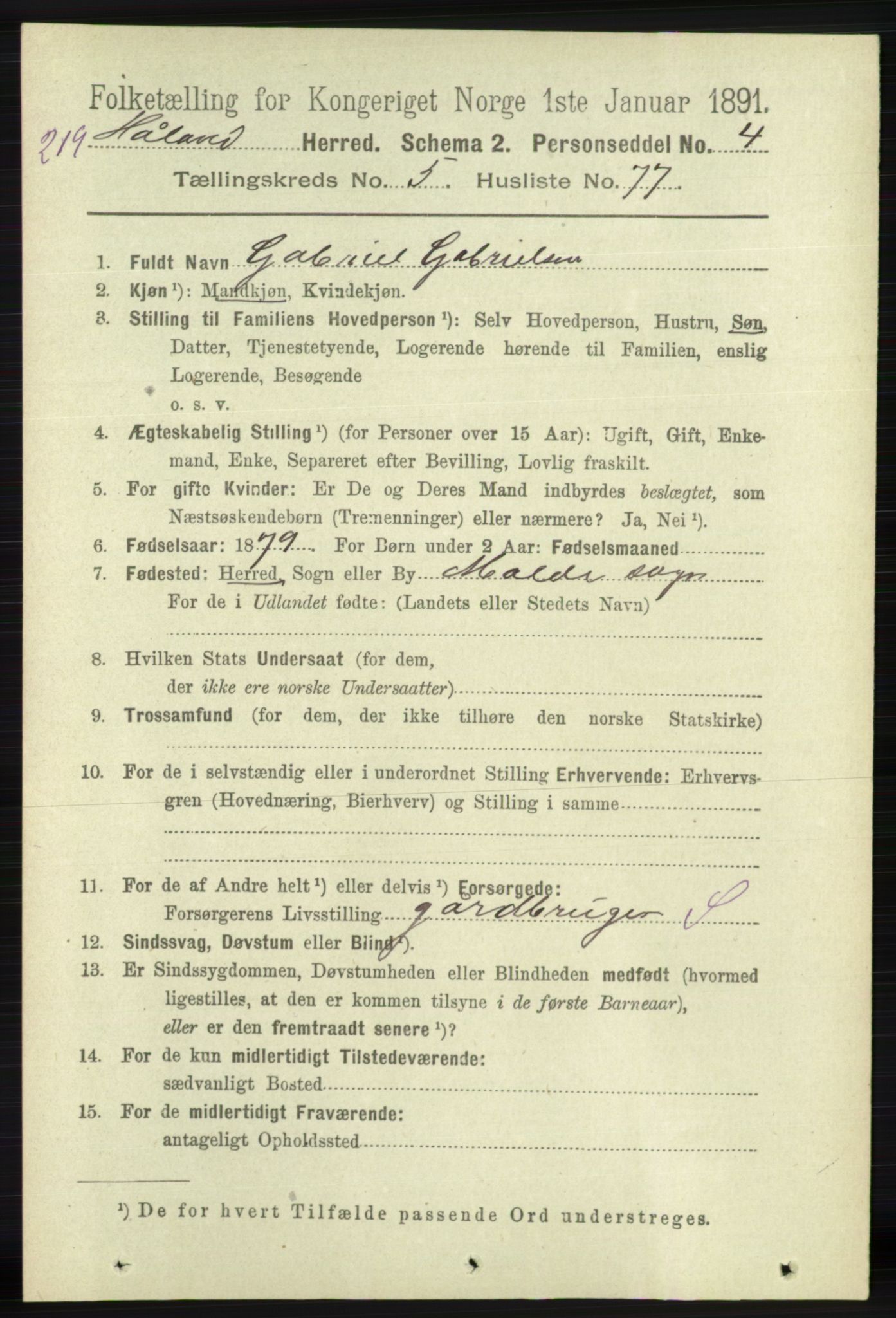 RA, 1891 census for 1124 Haaland, 1891, p. 3783