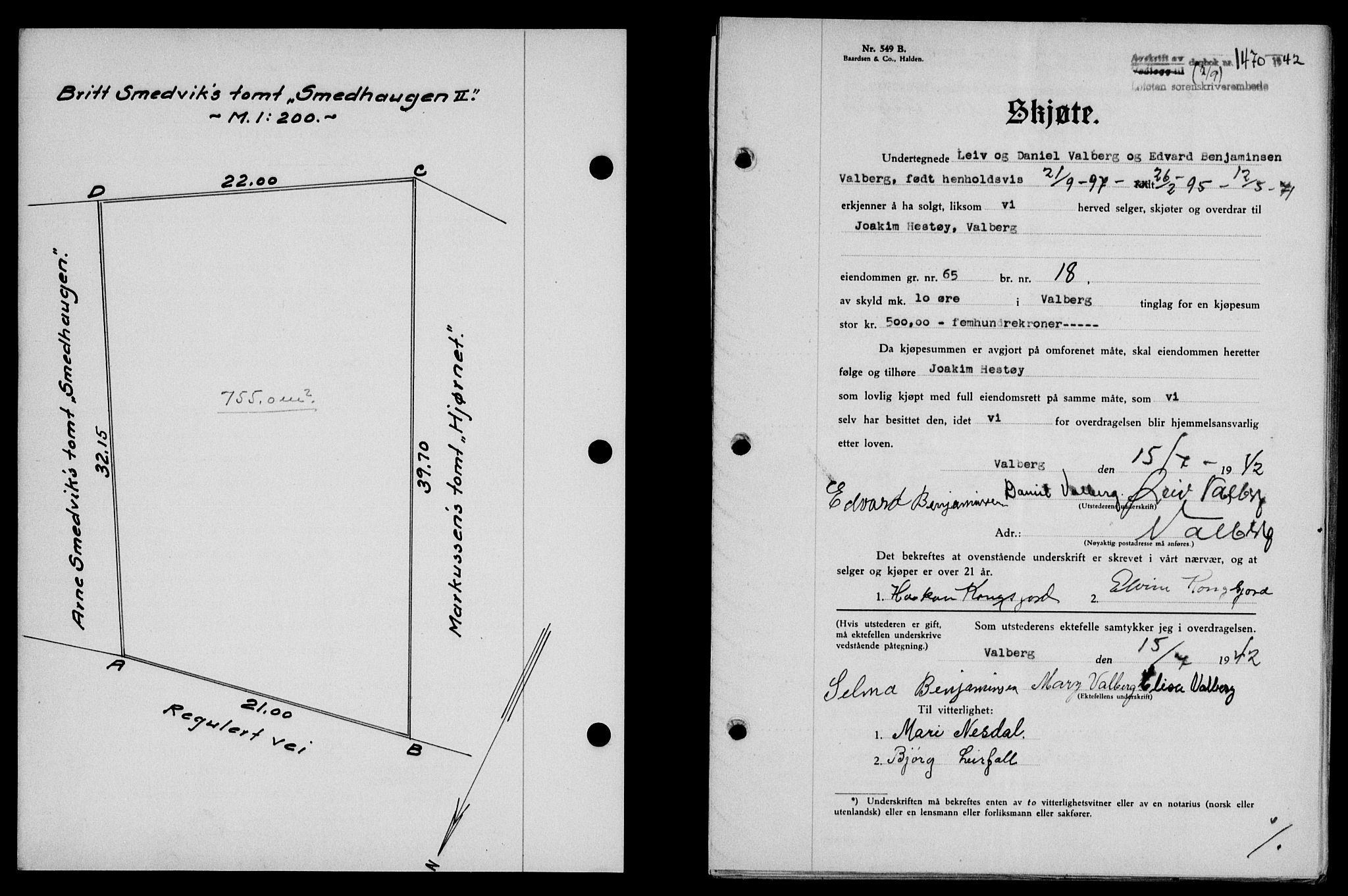 Lofoten sorenskriveri, SAT/A-0017/1/2/2C/L0010a: Mortgage book no. 10a, 1942-1943, Diary no: : 1470/1942