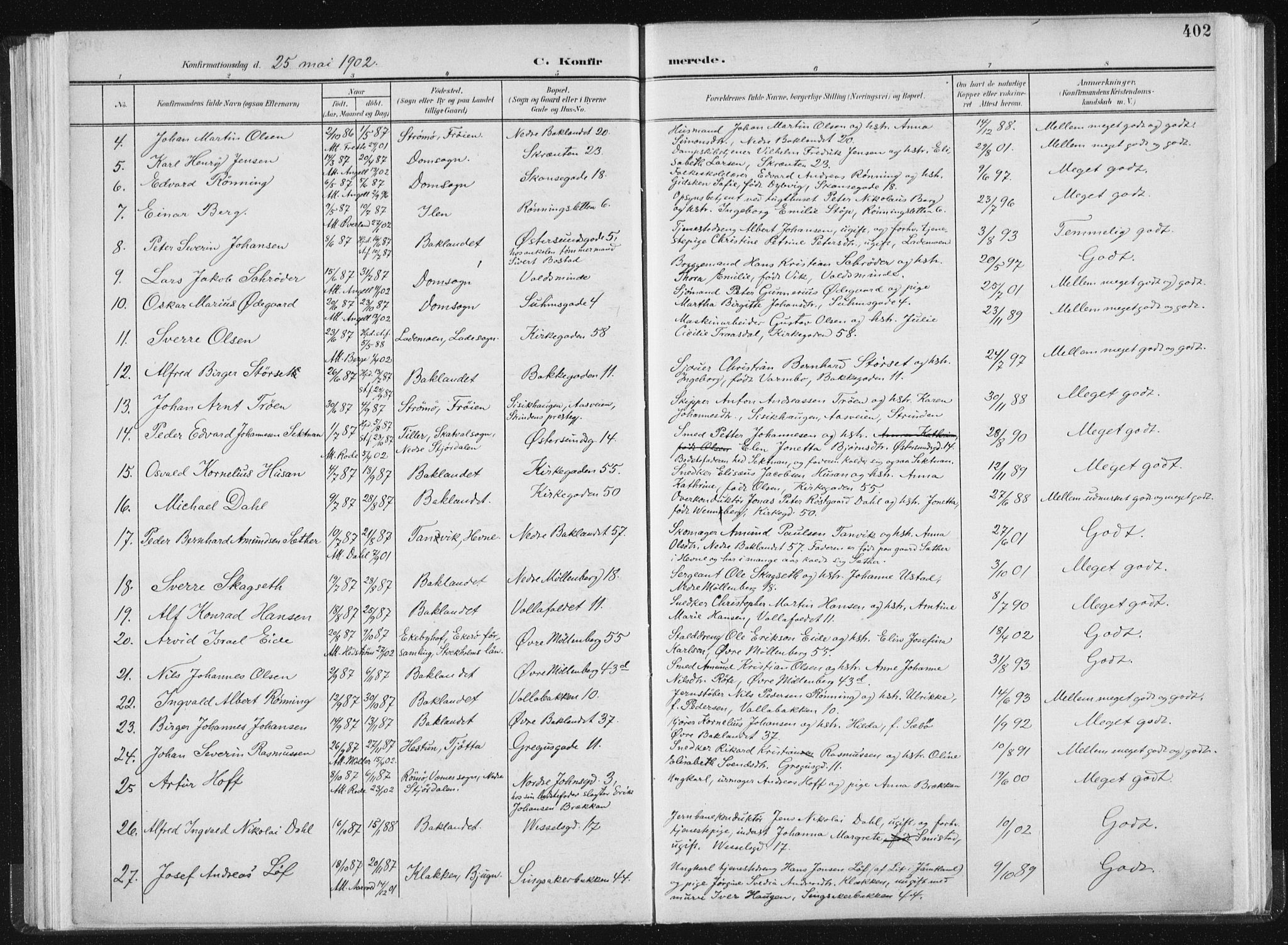 Ministerialprotokoller, klokkerbøker og fødselsregistre - Sør-Trøndelag, SAT/A-1456/604/L0200: Parish register (official) no. 604A20II, 1901-1908, p. 402