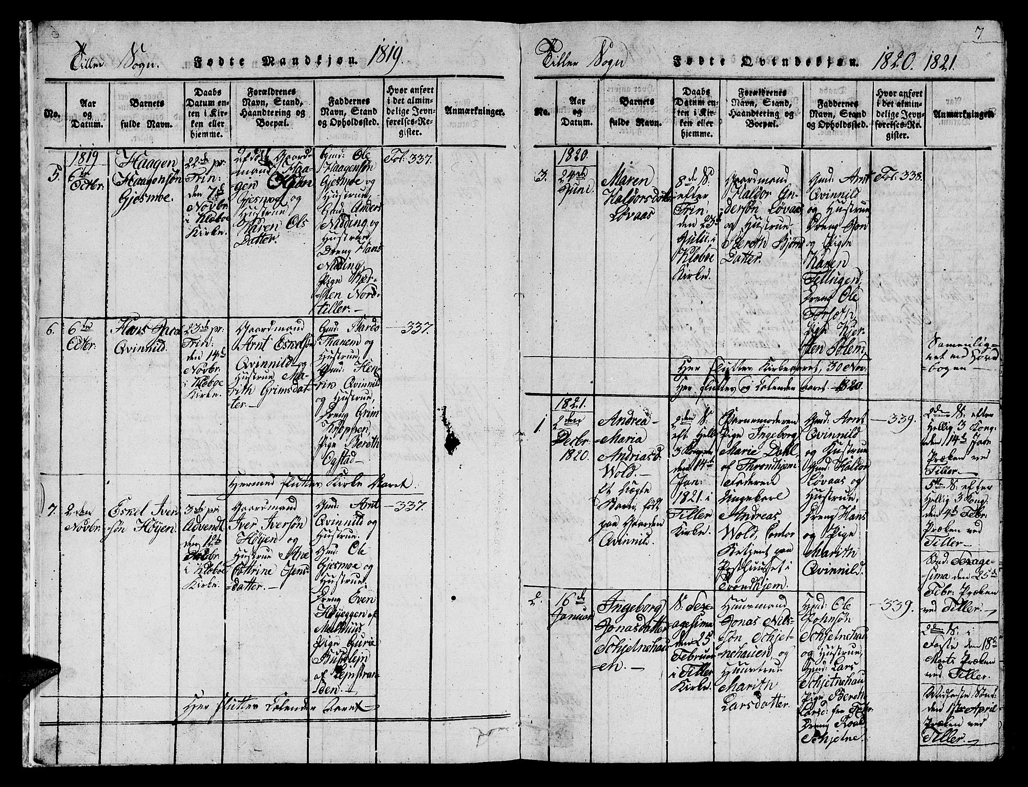 Ministerialprotokoller, klokkerbøker og fødselsregistre - Sør-Trøndelag, SAT/A-1456/621/L0458: Parish register (copy) no. 621C01, 1816-1865, p. 7