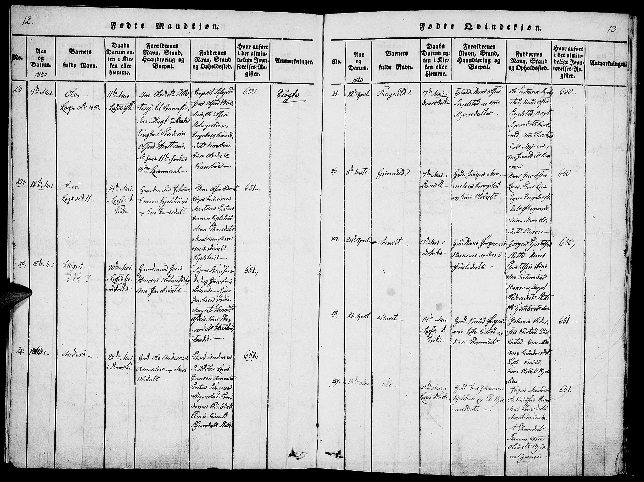 Lesja prestekontor, AV/SAH-PREST-068/H/Ha/Haa/L0004: Parish register (official) no. 4, 1820-1829, p. 12-13