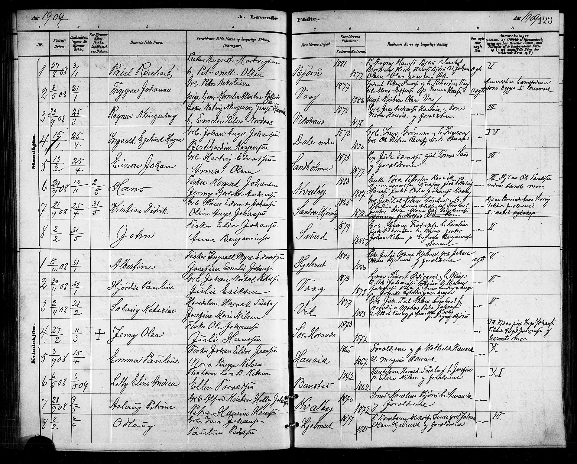 Ministerialprotokoller, klokkerbøker og fødselsregistre - Nordland, SAT/A-1459/812/L0188: Parish register (copy) no. 812C06, 1884-1912, p. 123