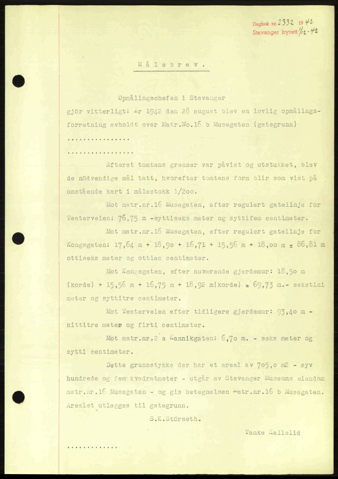 Stavanger byrett, SAST/A-100455/002/G/Gb/L0017: Mortgage book no. A7, 1941-1943, Diary no: : 2332/1942