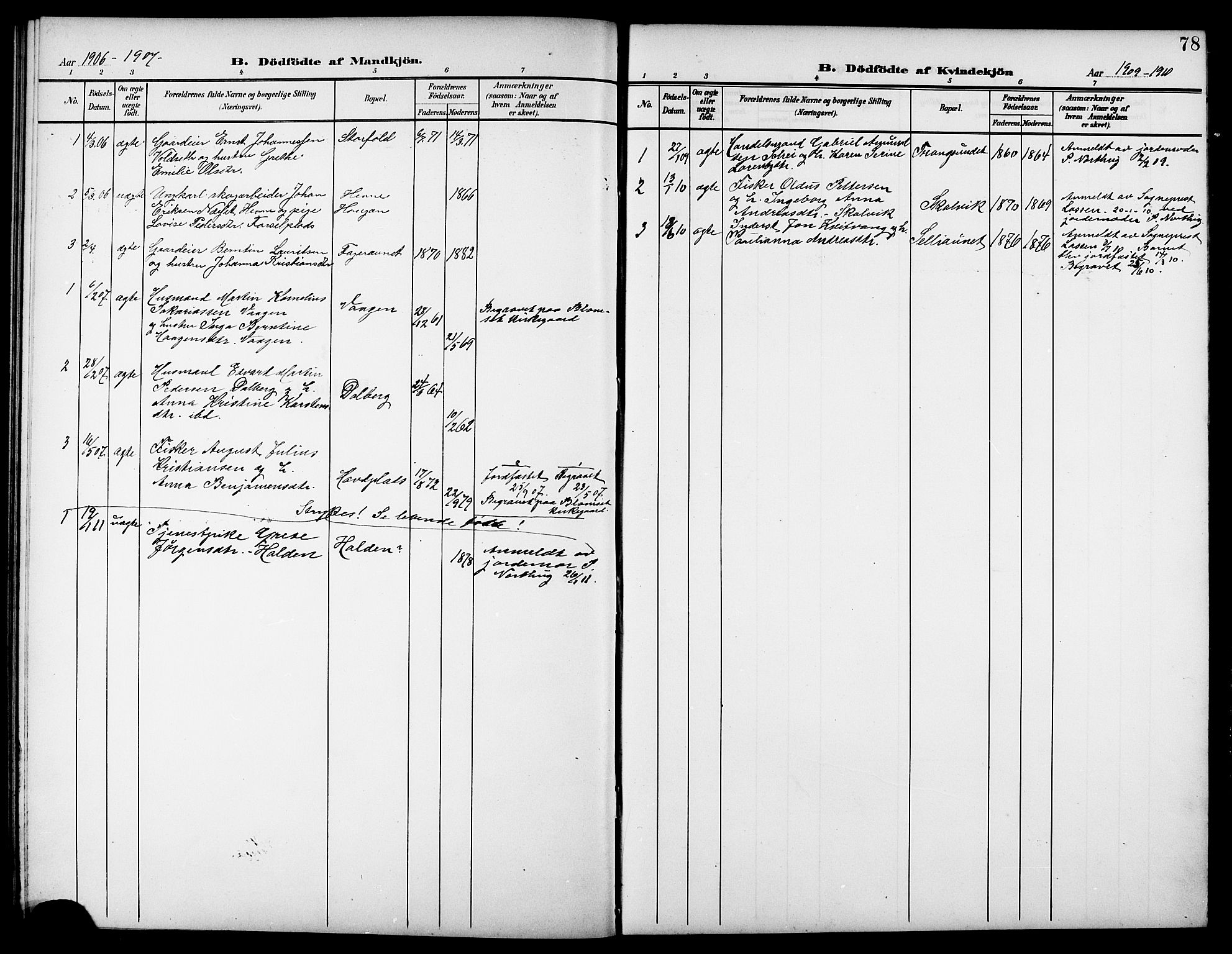 Ministerialprotokoller, klokkerbøker og fødselsregistre - Nord-Trøndelag, SAT/A-1458/744/L0424: Parish register (copy) no. 744C03, 1906-1923, p. 78