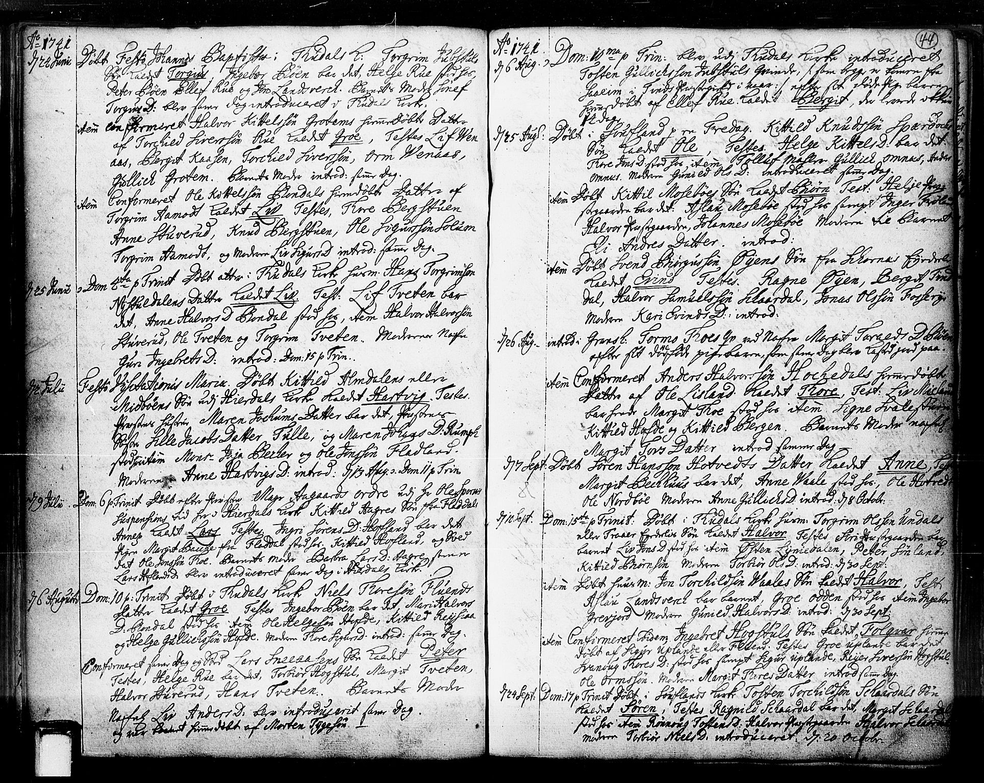 Hjartdal kirkebøker, SAKO/A-270/F/Fa/L0003: Parish register (official) no. I 3, 1727-1775, p. 44