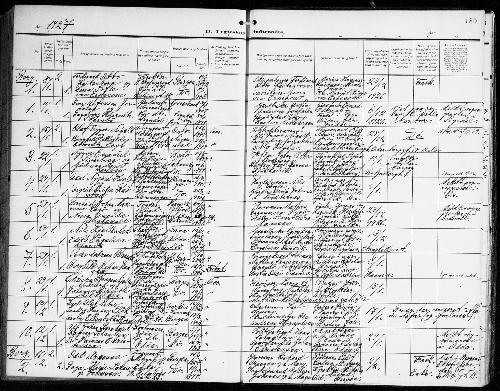 Johanneskirken sokneprestembete, SAB/A-76001/H/Haa/L0013: Parish register (official) no. D 2, 1912-1929, p. 180