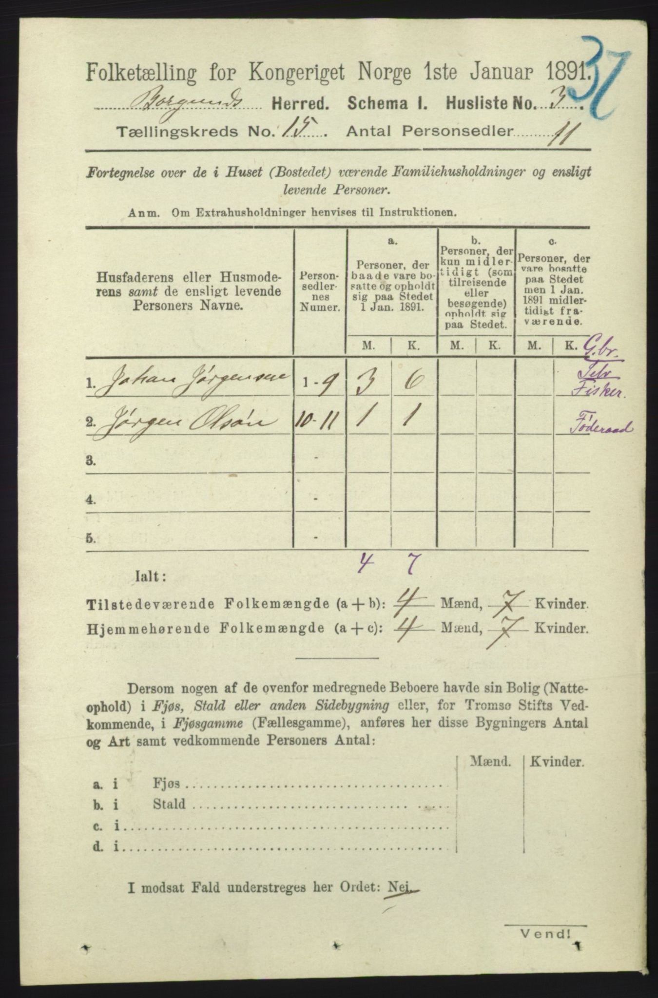 RA, 1891 census for 1531 Borgund, 1891, p. 4443