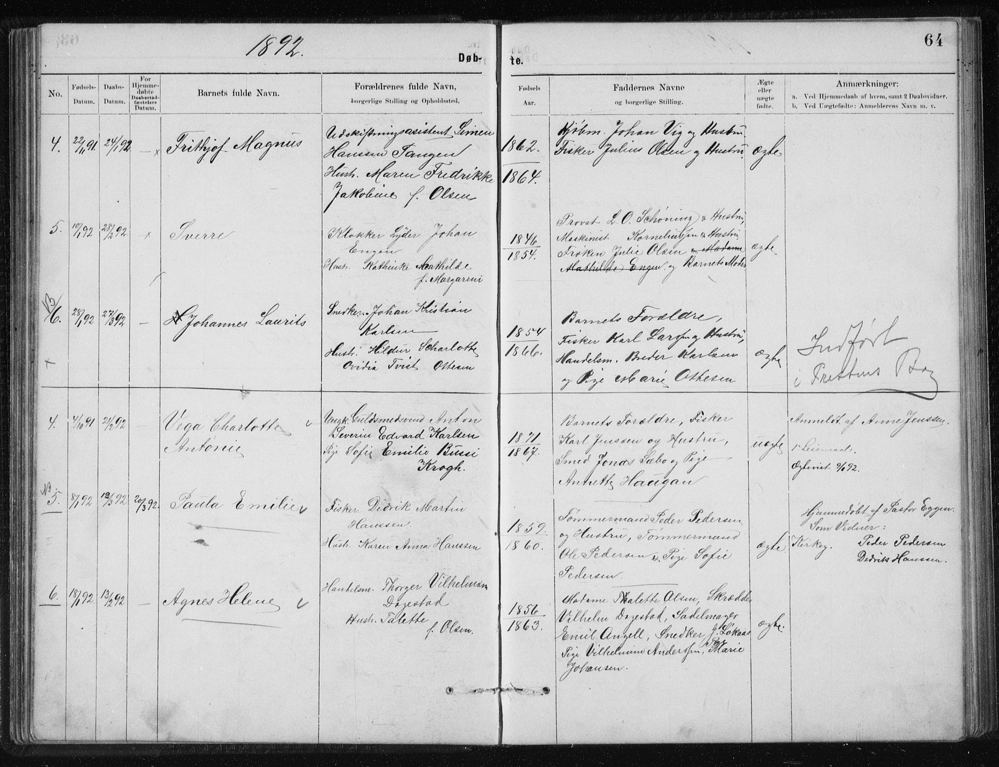 Ministerialprotokoller, klokkerbøker og fødselsregistre - Nordland, AV/SAT-A-1459/801/L0032: Parish register (copy) no. 801C07, 1889-1897, p. 64