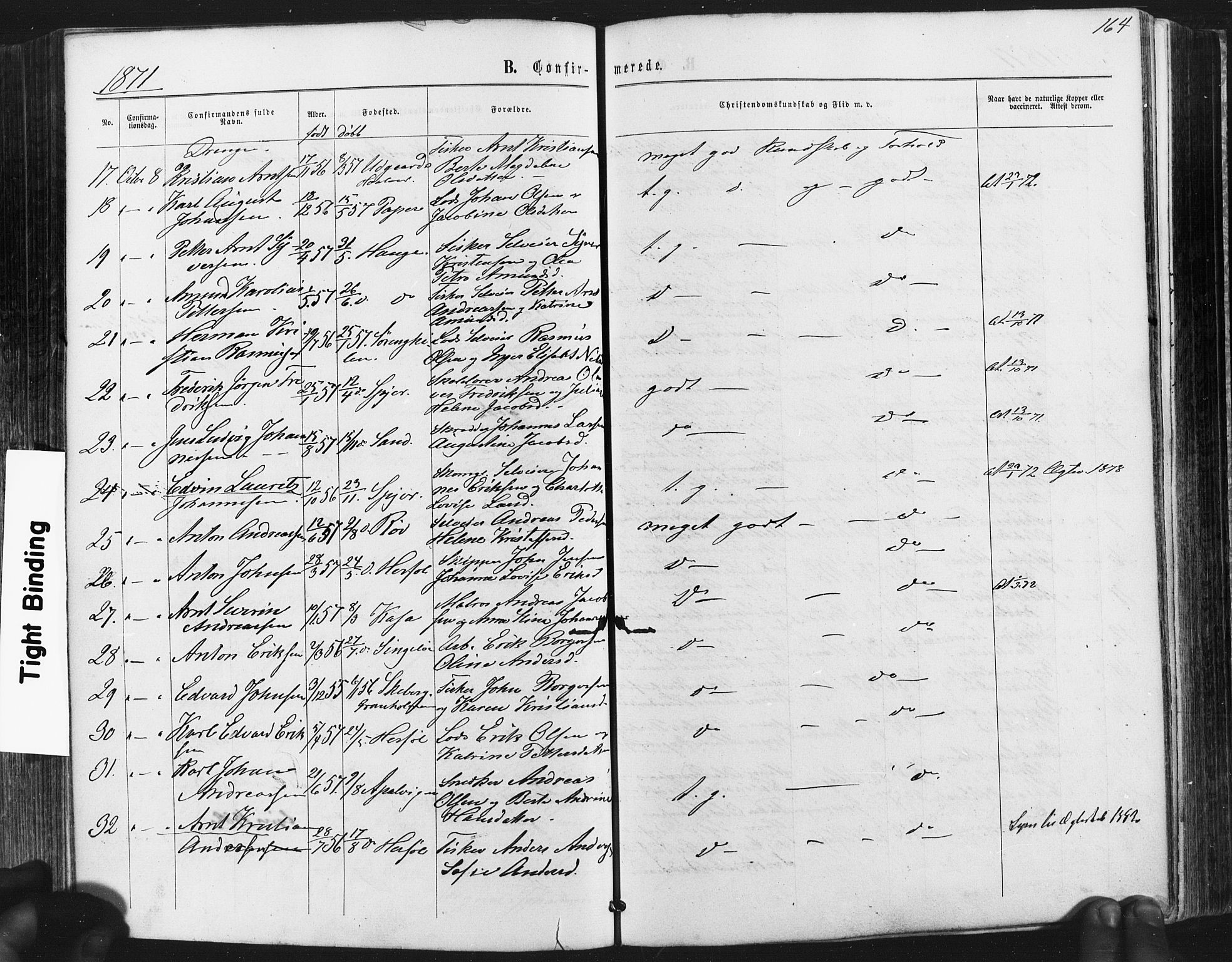 Hvaler prestekontor Kirkebøker, SAO/A-2001/F/Fa/L0007: Parish register (official) no. I 7, 1864-1878, p. 164
