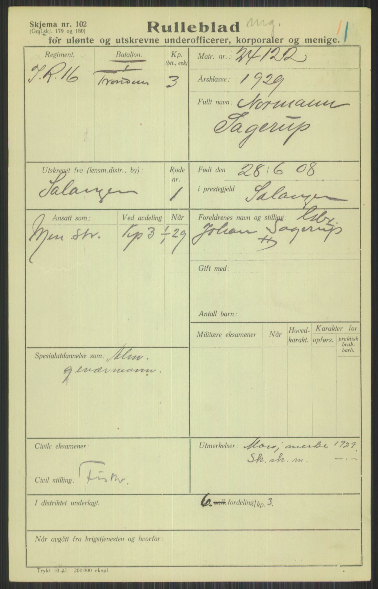 Forsvaret, Troms infanteriregiment nr. 16, AV/RA-RAFA-3146/P/Pa/L0013/0004: Rulleblad / Rulleblad for regimentets menige mannskaper, årsklasse 1929, 1929, p. 1143