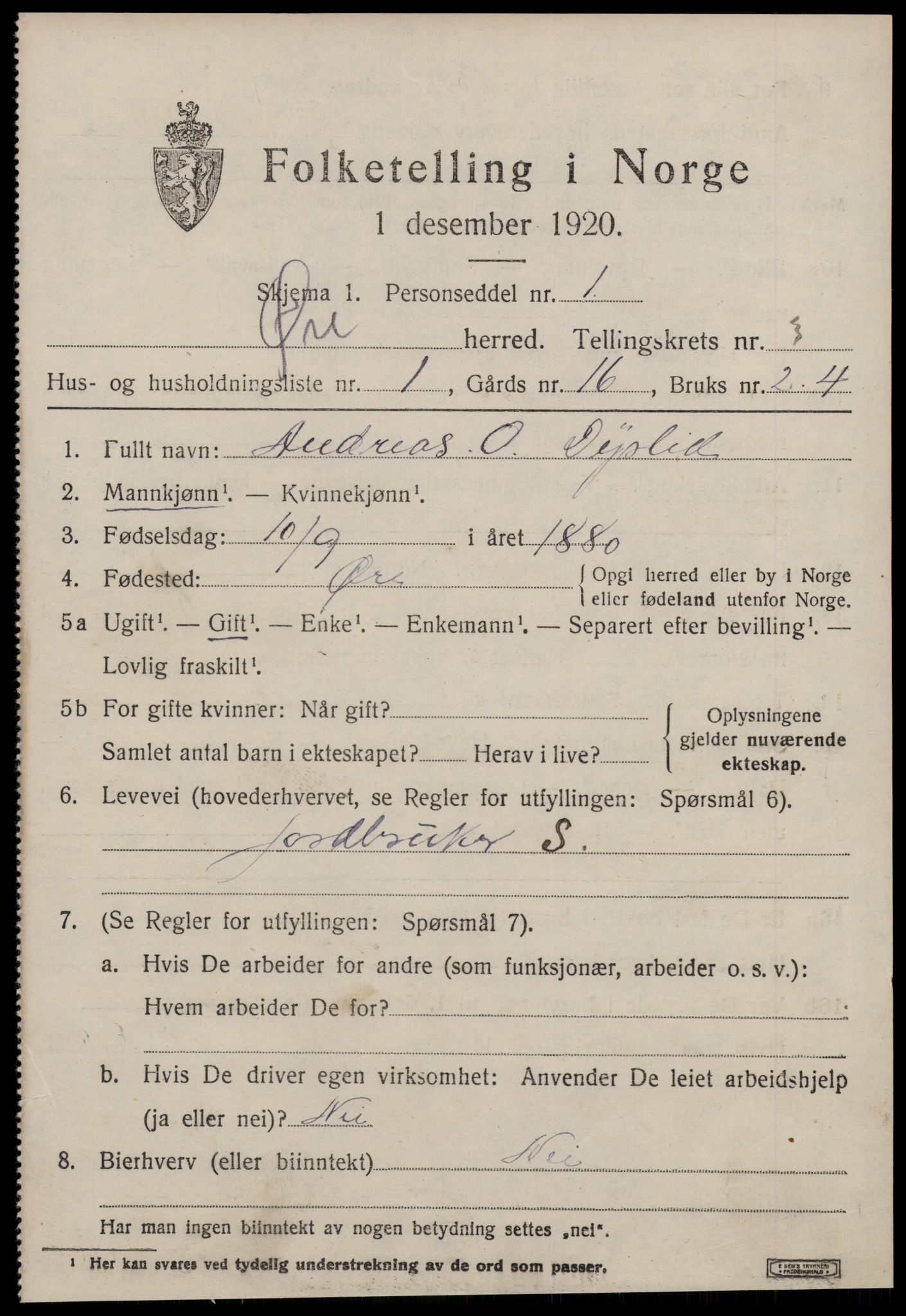 SAT, 1920 census for Øre, 1920, p. 1609