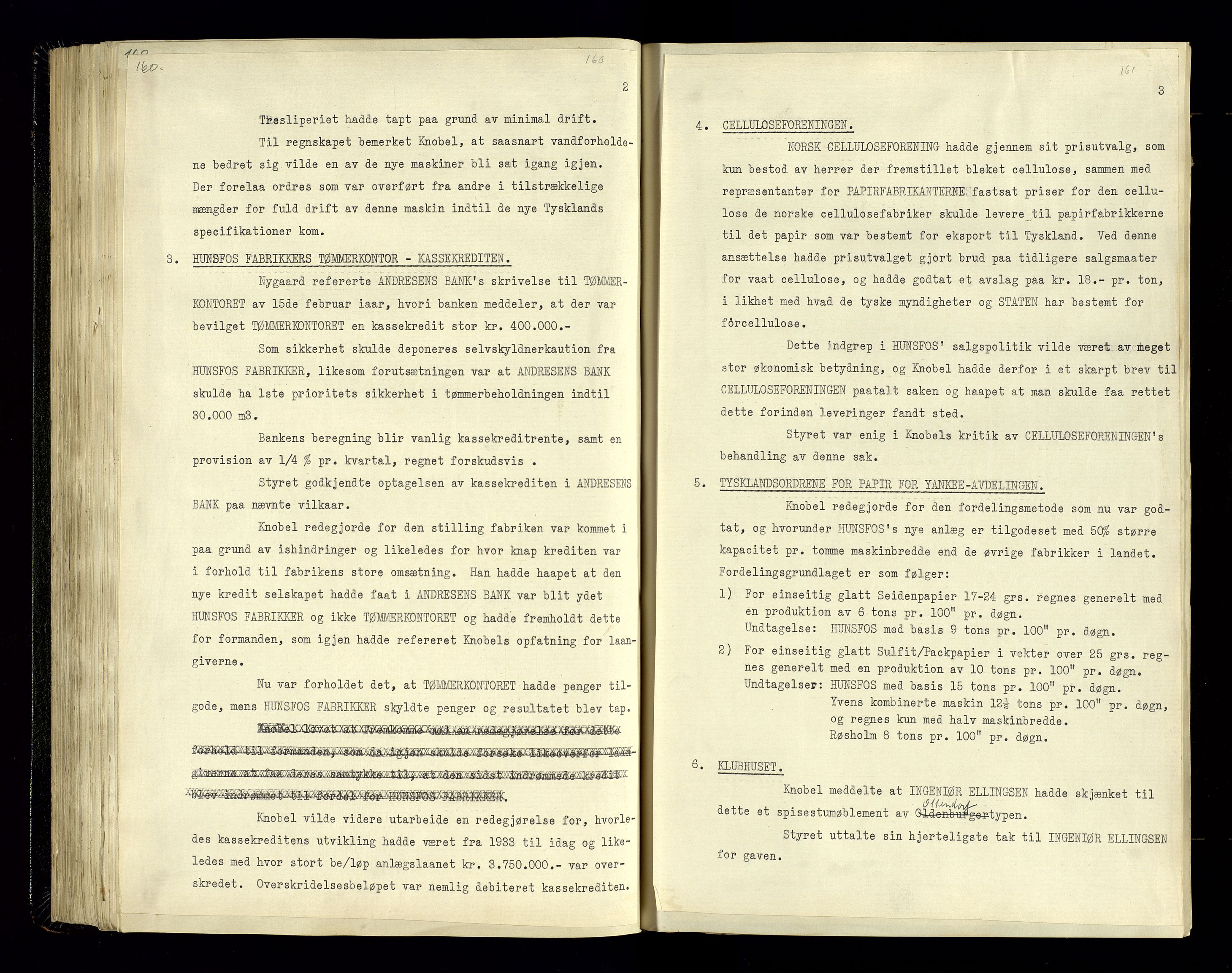 Hunsfos fabrikker, AV/SAK-D/1440/02/L0006: Referatprotokoll fra styremøter, 1938-1950, p. 160-161