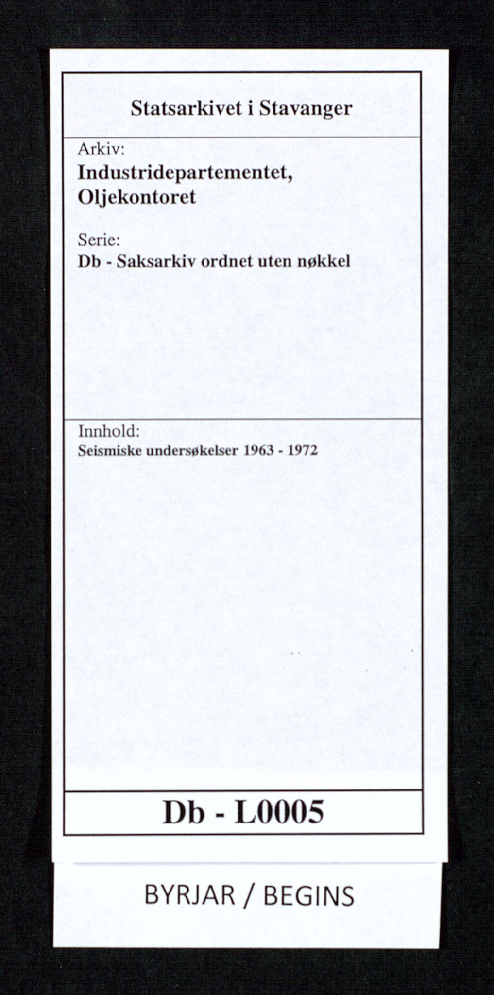 Industridepartementet, Oljekontoret, SAST/A-101348/Db/L0005: Seismiske undersøkelser, 1963-1972, p. 1