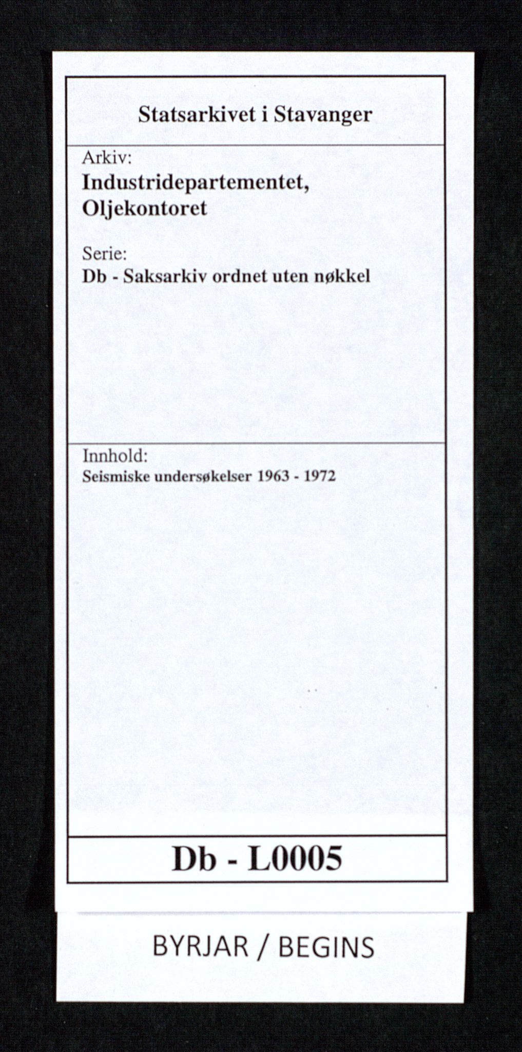 Industridepartementet, Oljekontoret, AV/SAST-A-101348/Db/L0005: Seismiske undersøkelser, 1963-1972, p. 1