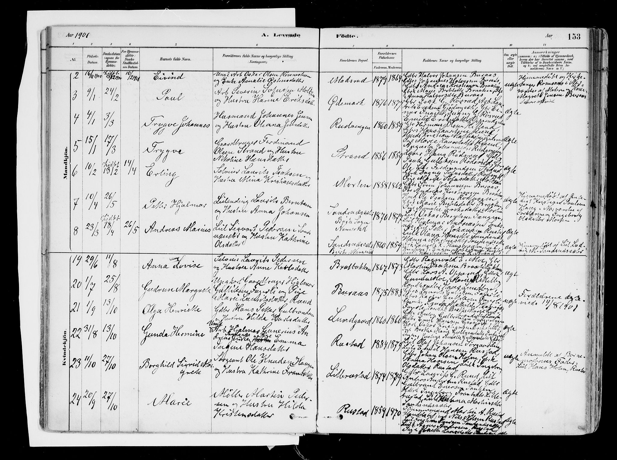 Hurdal prestekontor Kirkebøker, AV/SAO-A-10889/F/Fa/L0007: Parish register (official) no. I 7, 1878-1906, p. 153