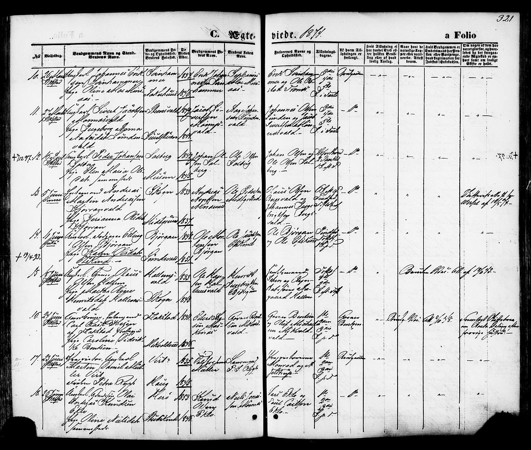 Ministerialprotokoller, klokkerbøker og fødselsregistre - Nord-Trøndelag, AV/SAT-A-1458/723/L0242: Parish register (official) no. 723A11, 1870-1880, p. 321