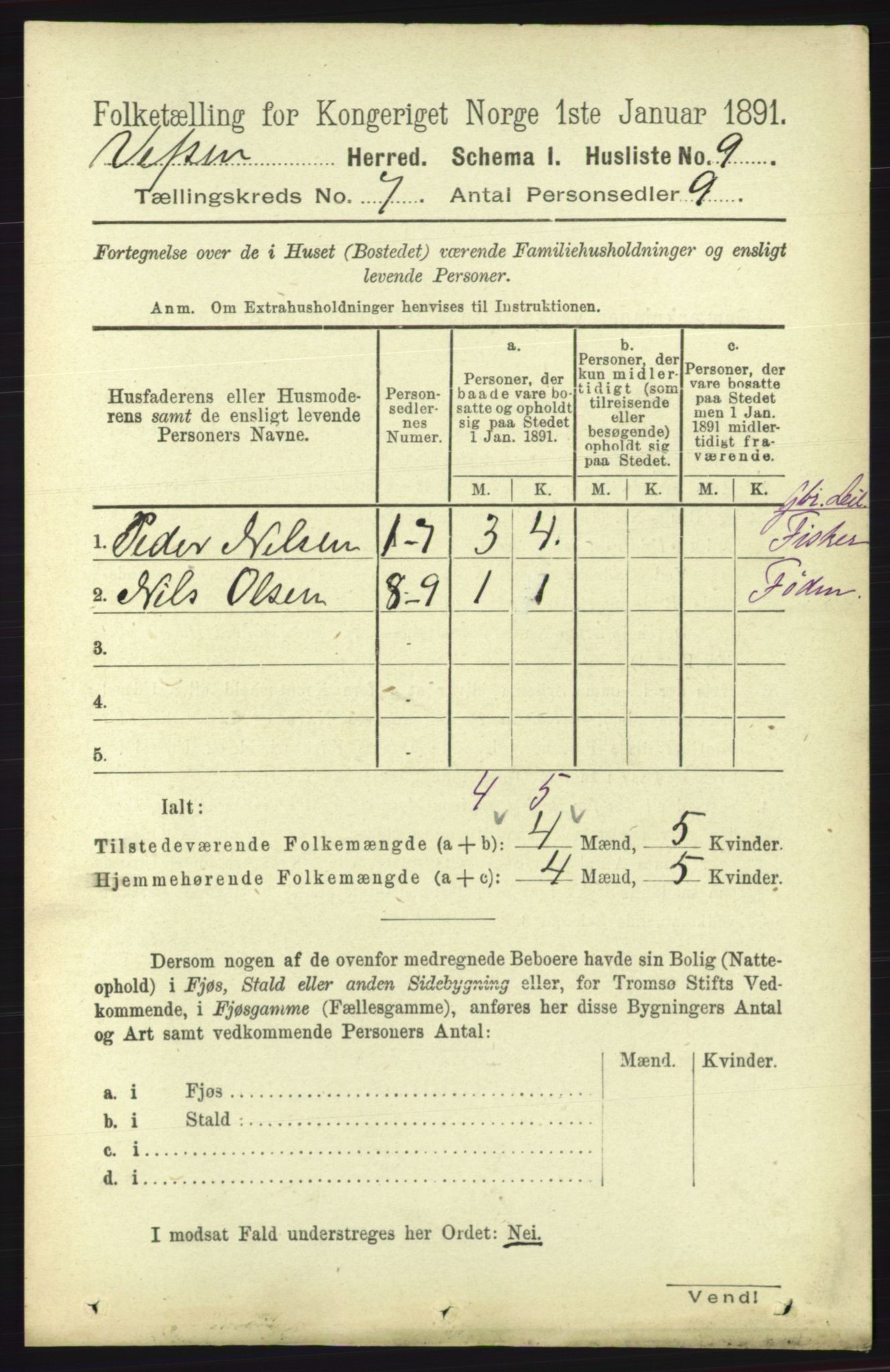 RA, 1891 census for 1824 Vefsn, 1891, p. 3581