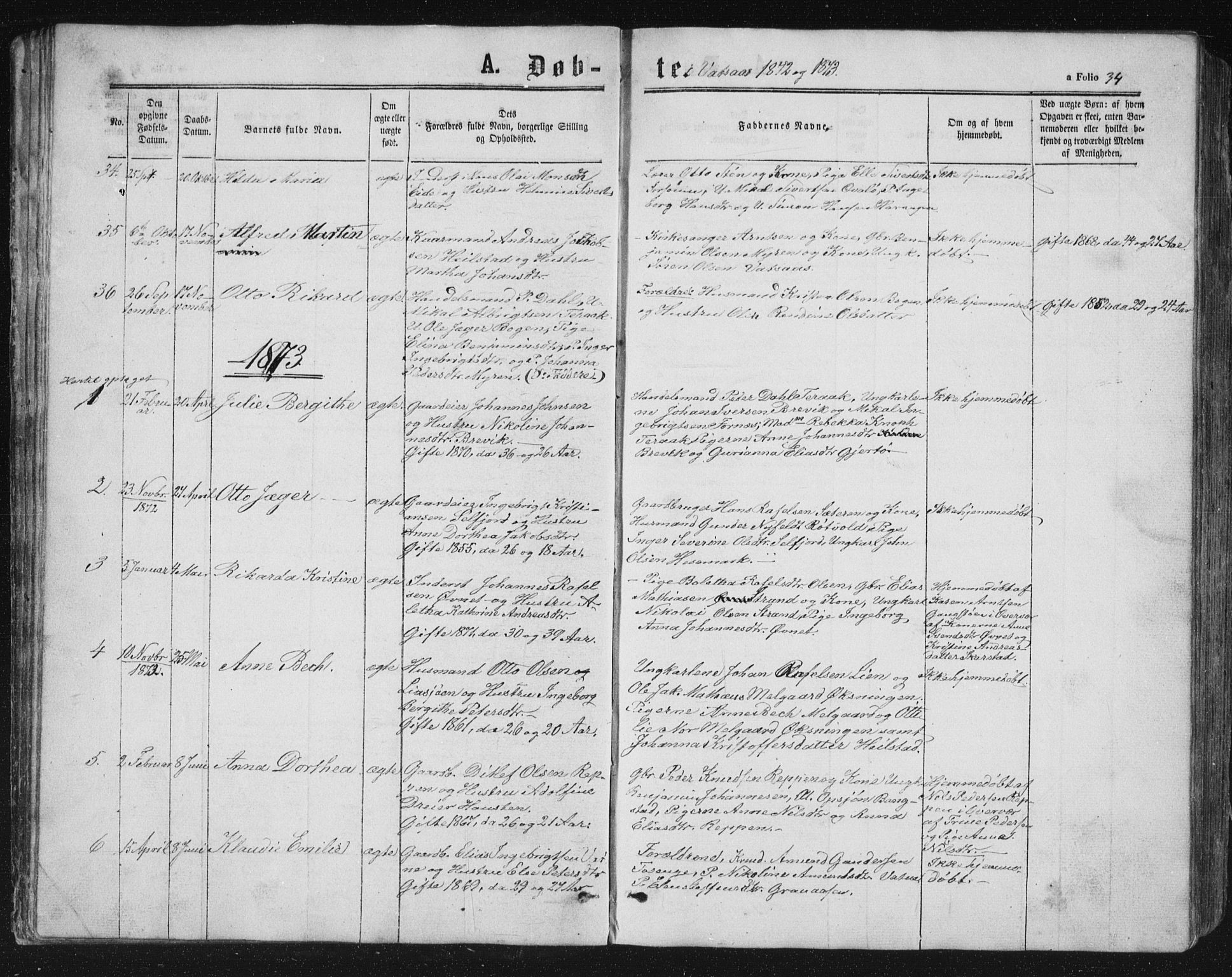 Ministerialprotokoller, klokkerbøker og fødselsregistre - Nordland, AV/SAT-A-1459/810/L0158: Parish register (copy) no. 810C02 /1, 1863-1883, p. 34