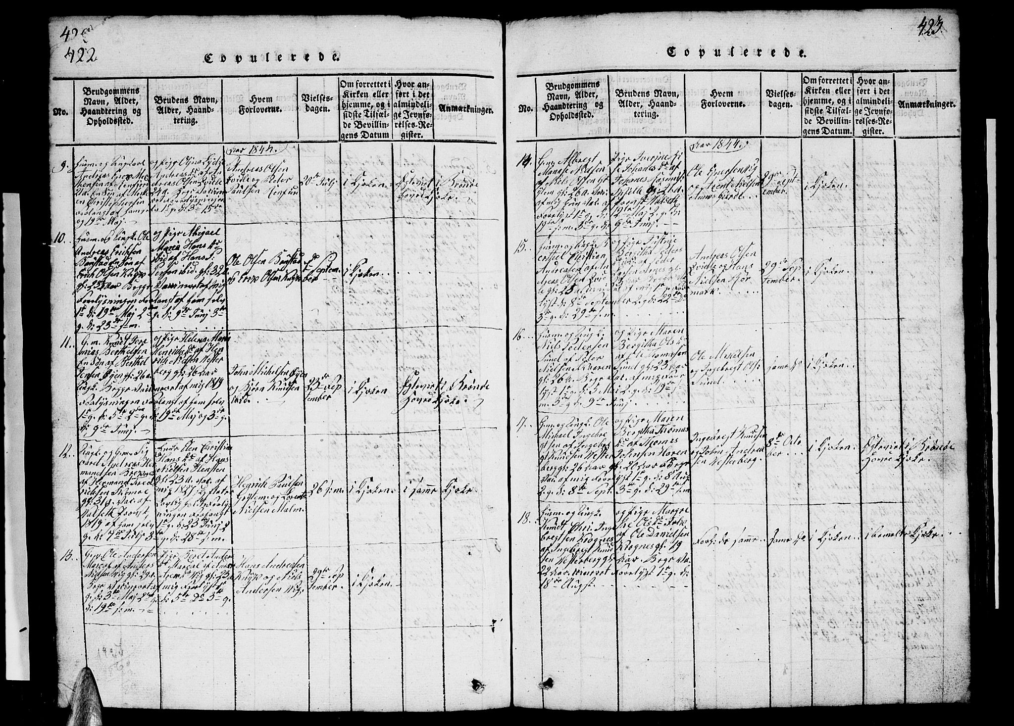 Ministerialprotokoller, klokkerbøker og fødselsregistre - Nordland, SAT/A-1459/812/L0186: Parish register (copy) no. 812C04, 1820-1849, p. 422-423
