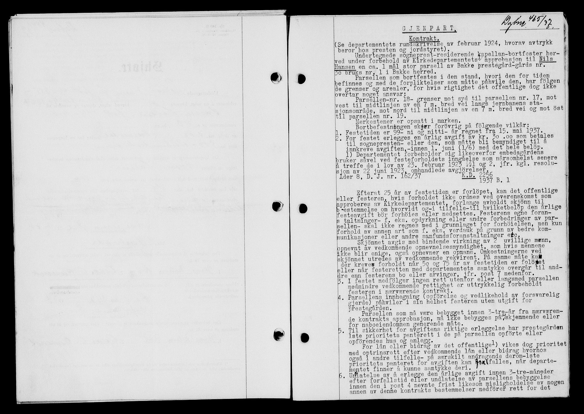 Flekkefjord sorenskriveri, SAK/1221-0001/G/Gb/Gba/L0053: Mortgage book no. A-1, 1936-1937, Diary no: : 465/1937