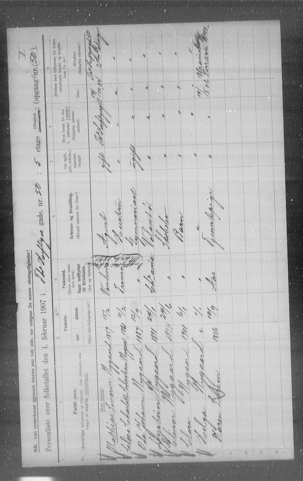 OBA, Municipal Census 1907 for Kristiania, 1907, p. 55536