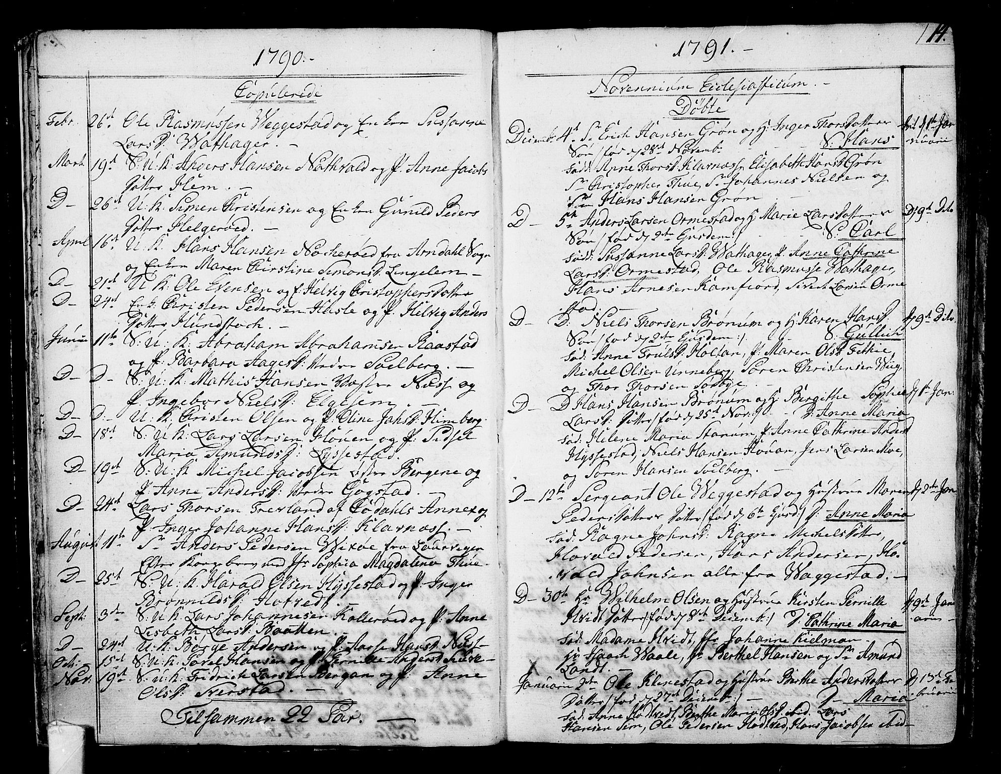 Sandar kirkebøker, SAKO/A-243/F/Fa/L0003: Parish register (official) no. 3, 1789-1814, p. 14