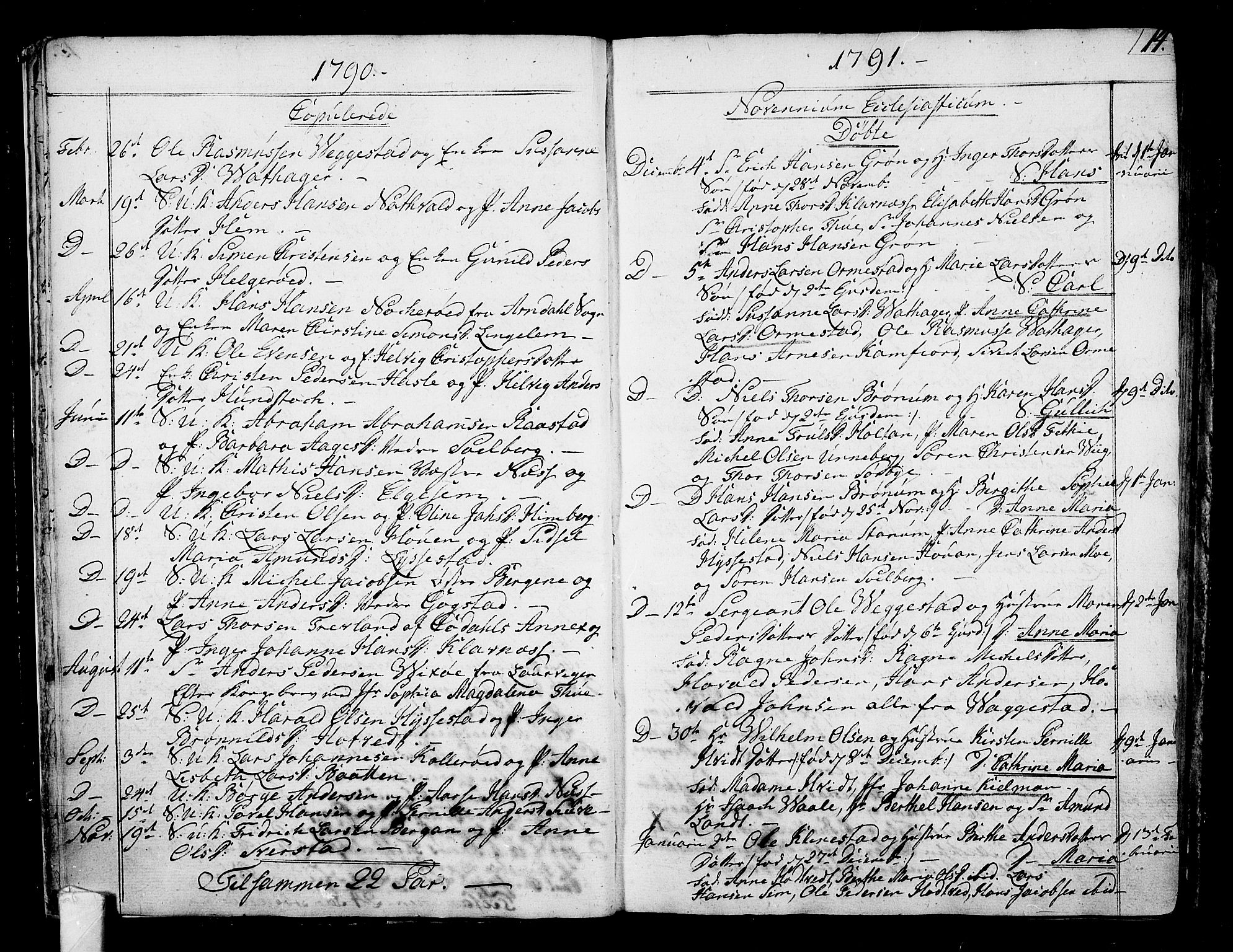 Sandar kirkebøker, AV/SAKO-A-243/F/Fa/L0003: Parish register (official) no. 3, 1789-1814, p. 14