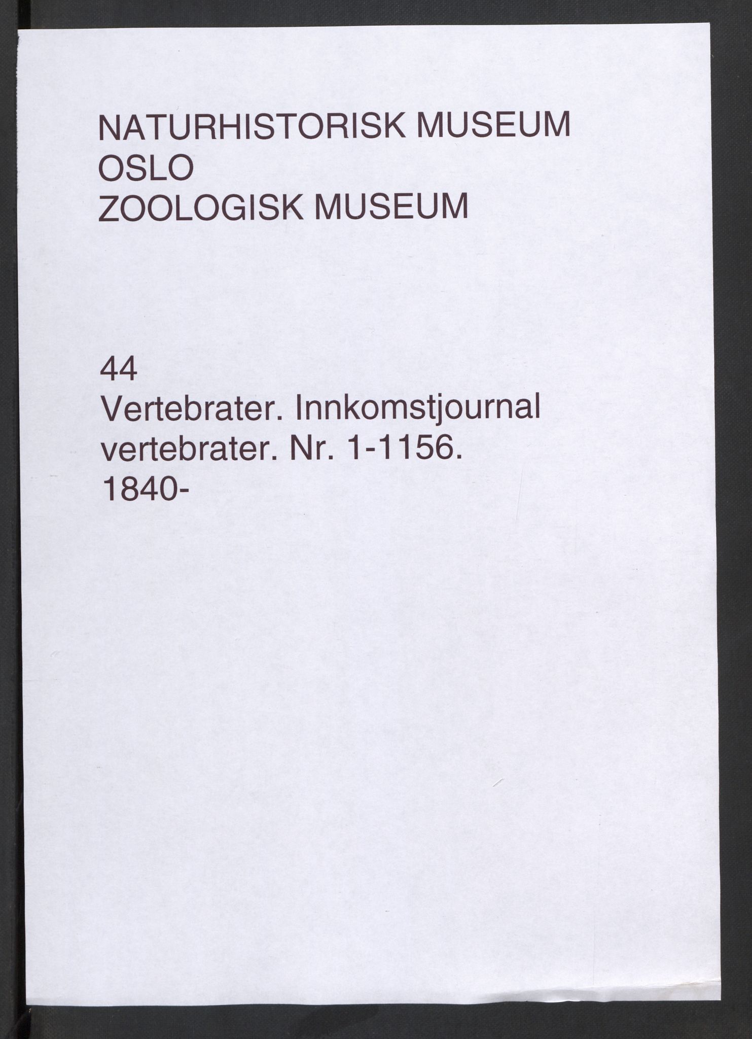 Naturhistorisk museum (Oslo), NHMO/-/5, 1840