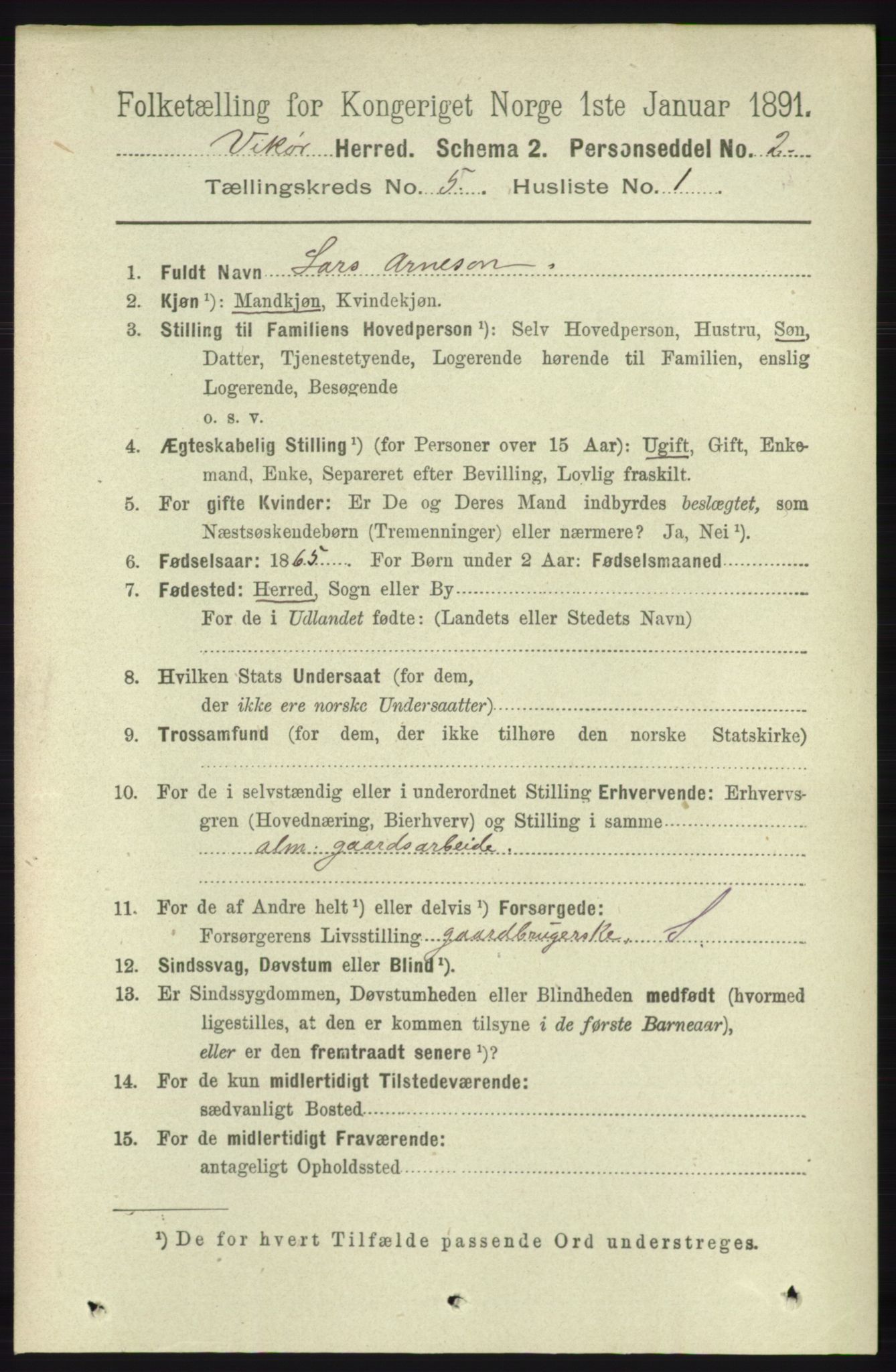 RA, 1891 census for 1238 Vikør, 1891, p. 1418