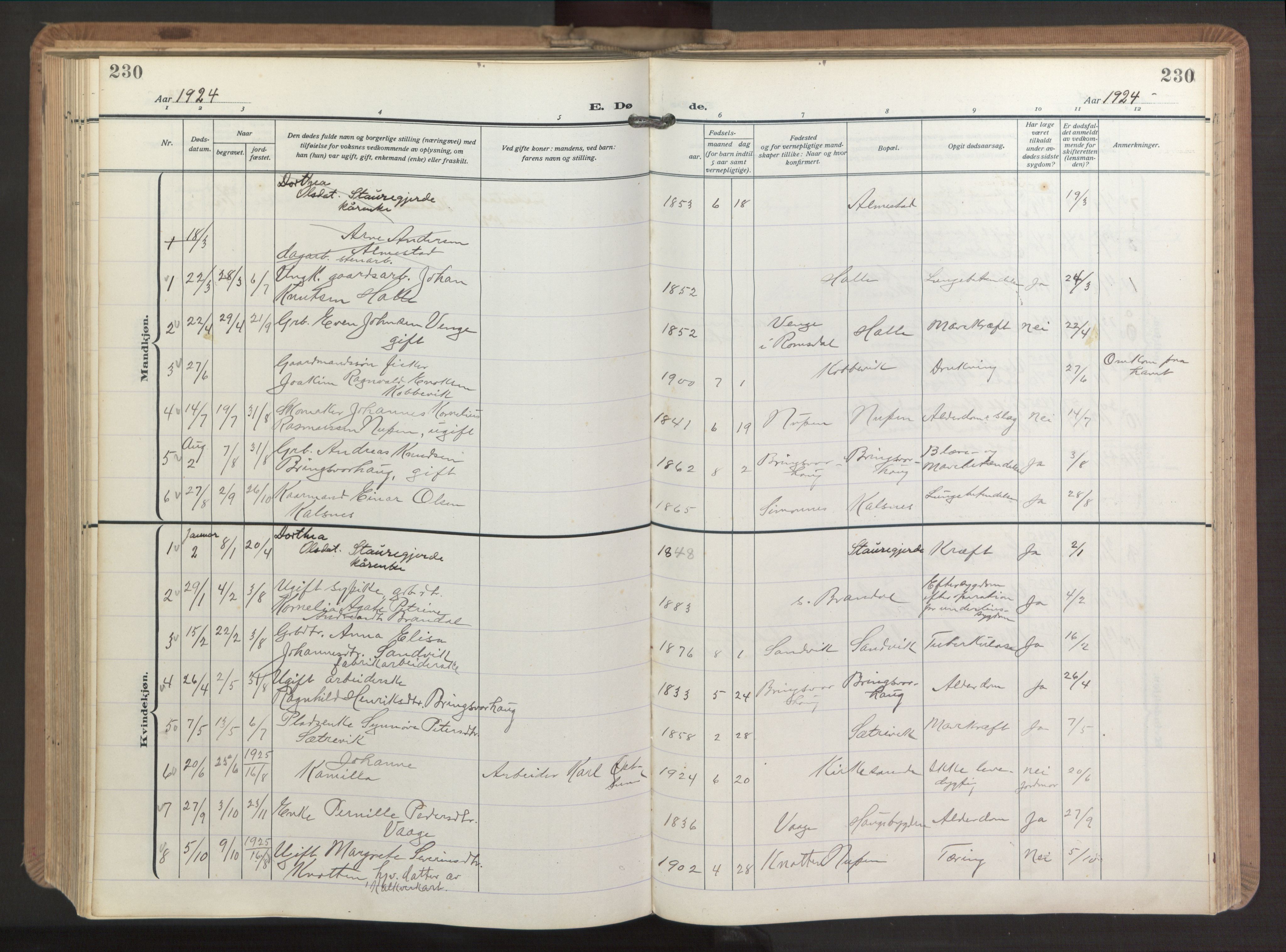 Ministerialprotokoller, klokkerbøker og fødselsregistre - Møre og Romsdal, AV/SAT-A-1454/503/L0044: Parish register (official) no. 503A12, 1918-1931, p. 230