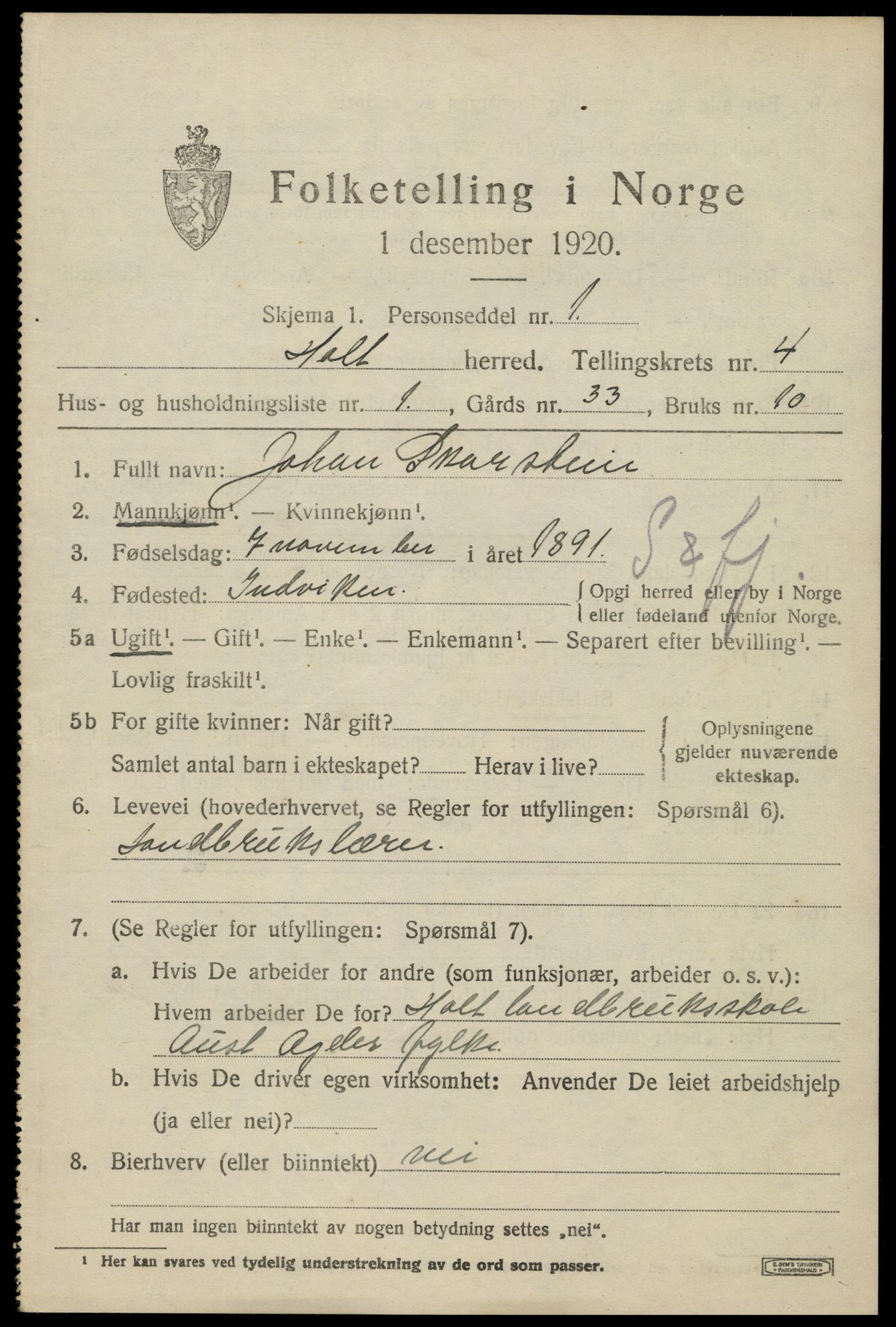 SAK, 1920 census for Holt, 1920, p. 2808