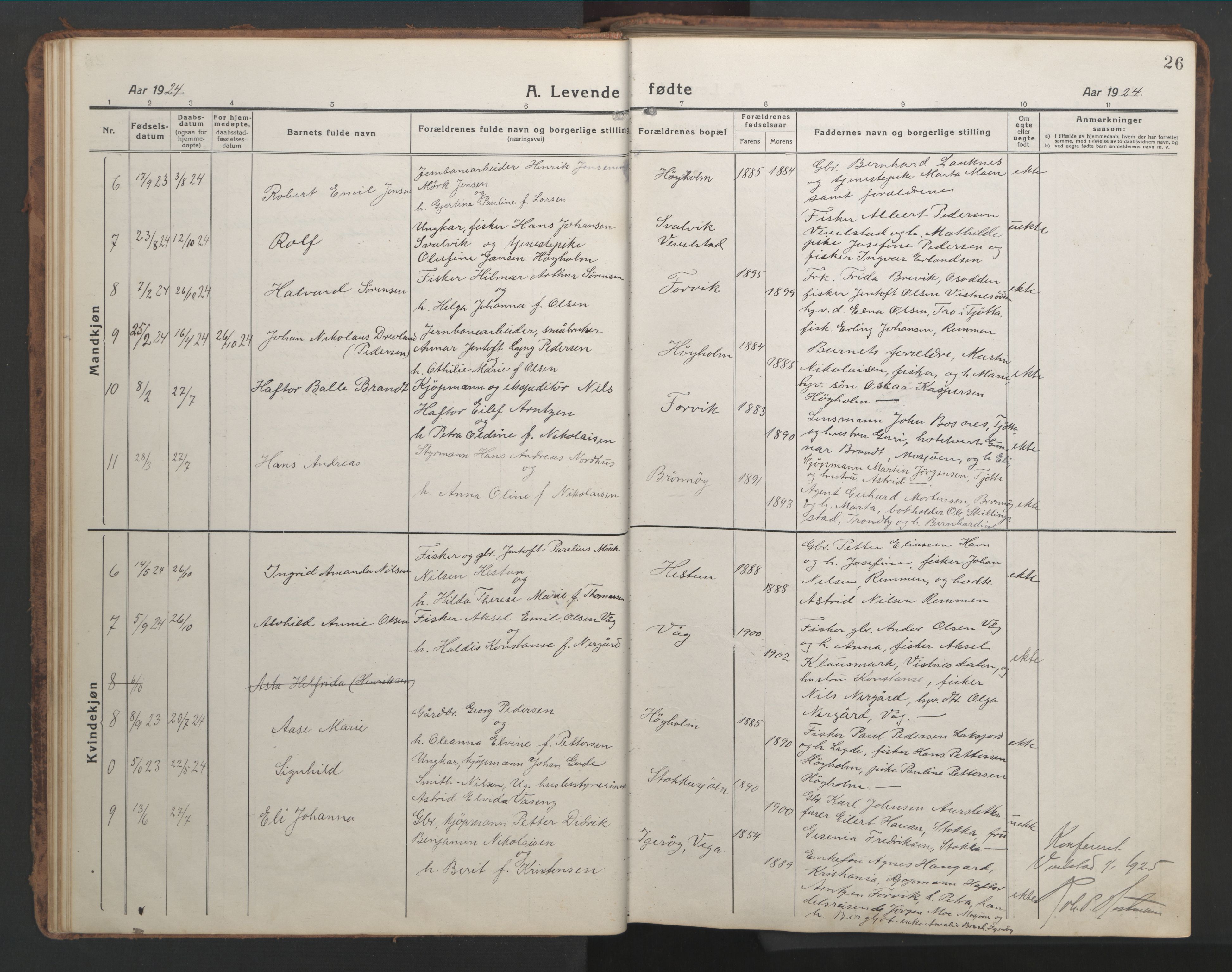 Ministerialprotokoller, klokkerbøker og fødselsregistre - Nordland, AV/SAT-A-1459/819/L0278: Parish register (copy) no. 819C04, 1917-1967, p. 26
