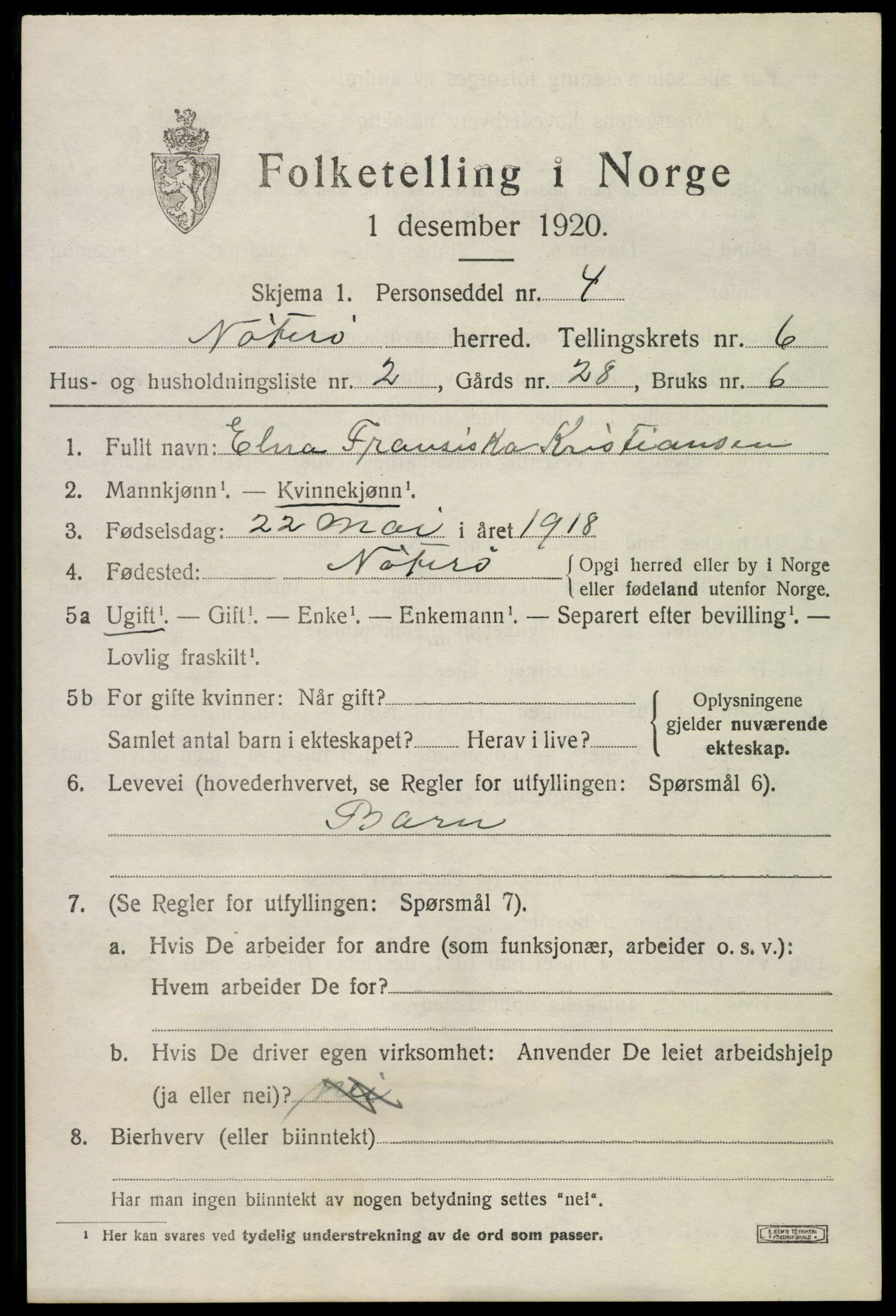 SAKO, 1920 census for Nøtterøy, 1920, p. 8457