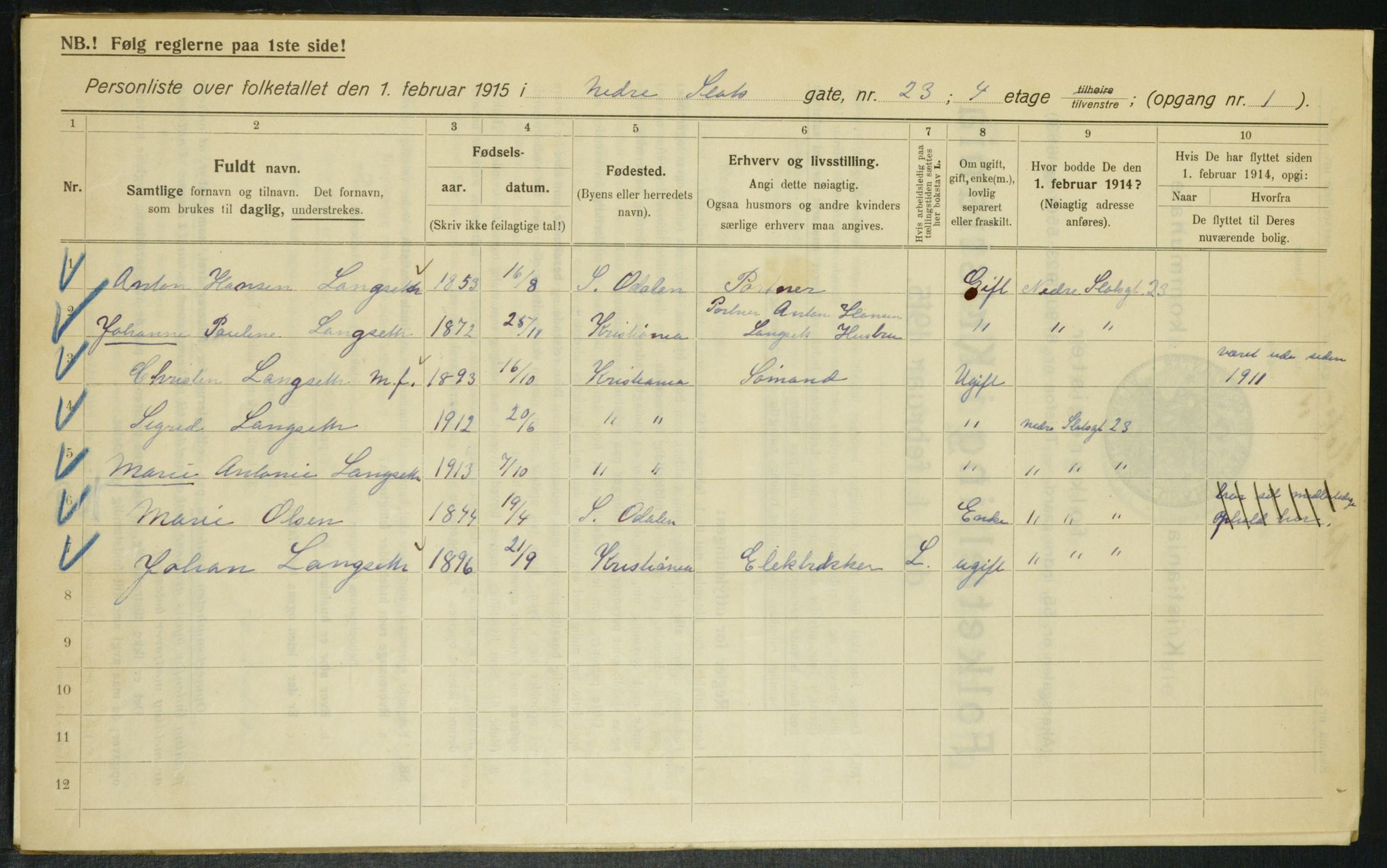 OBA, Municipal Census 1915 for Kristiania, 1915, p. 68957