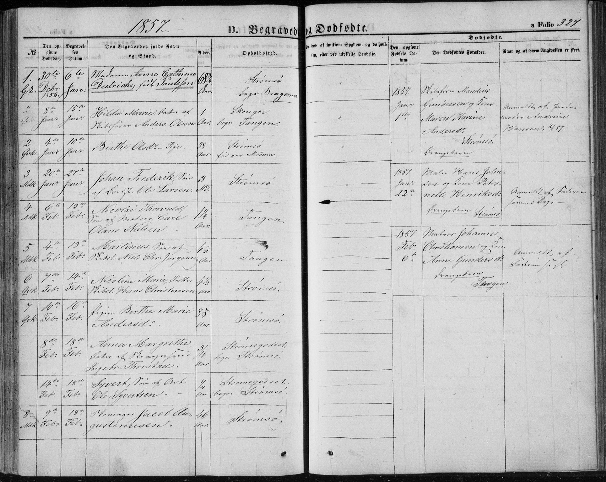 Strømsø kirkebøker, SAKO/A-246/F/Fa/L0014: Parish register (official) no. I 14, 1848-1858, p. 327