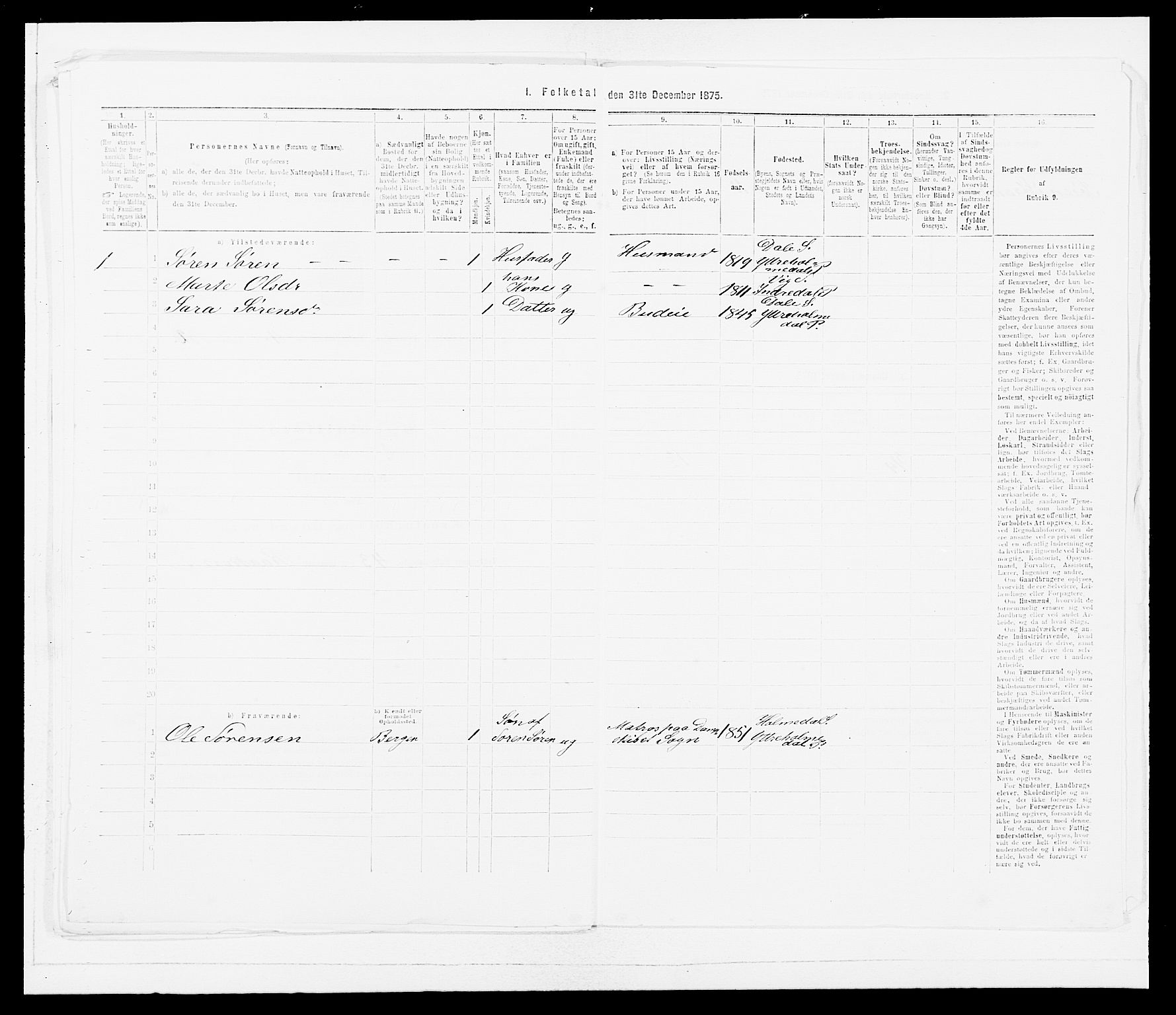 SAB, 1875 census for 1429P Ytre Holmedal, 1875, p. 333