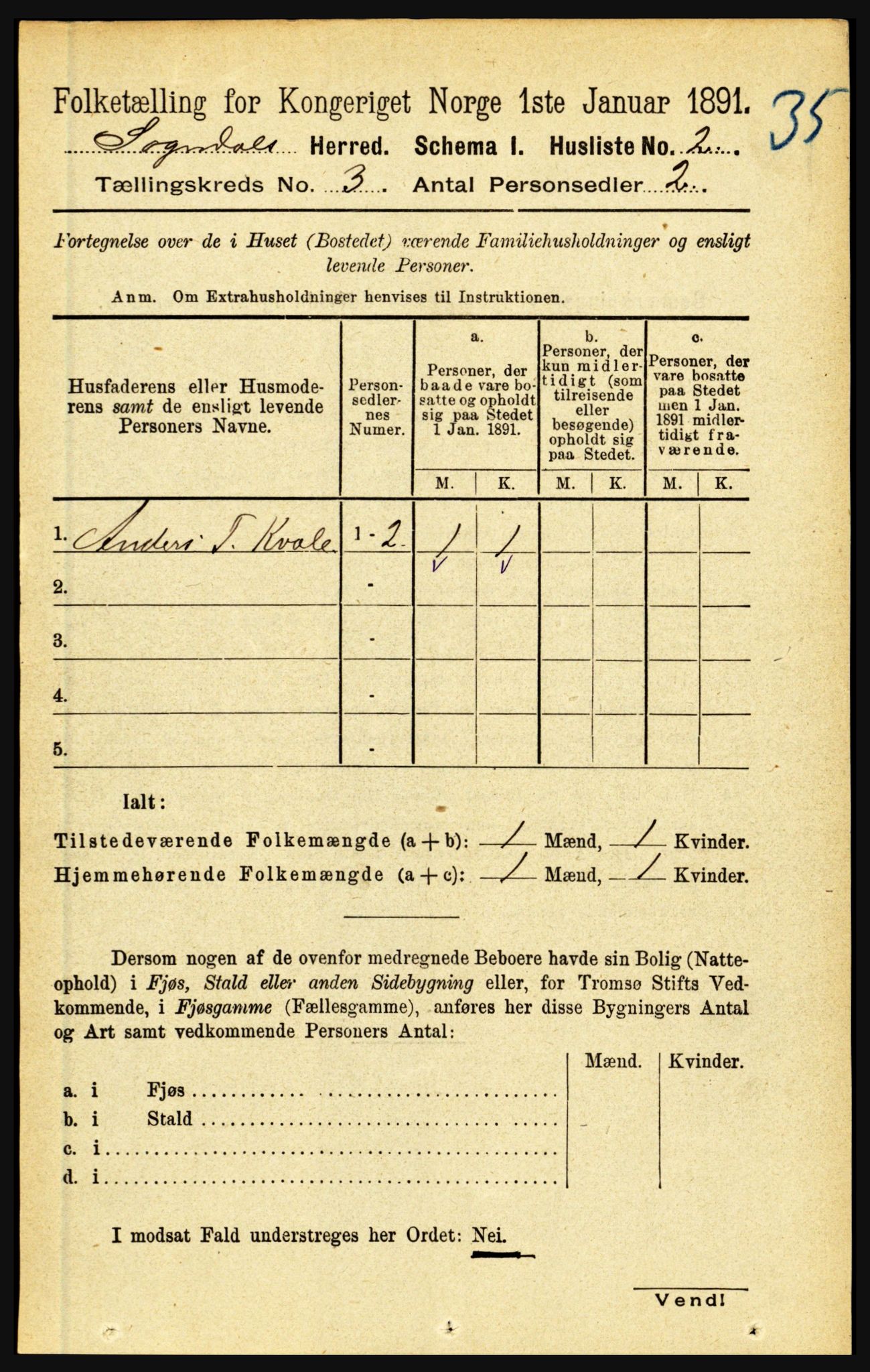RA, 1891 census for 1420 Sogndal, 1891, p. 1420