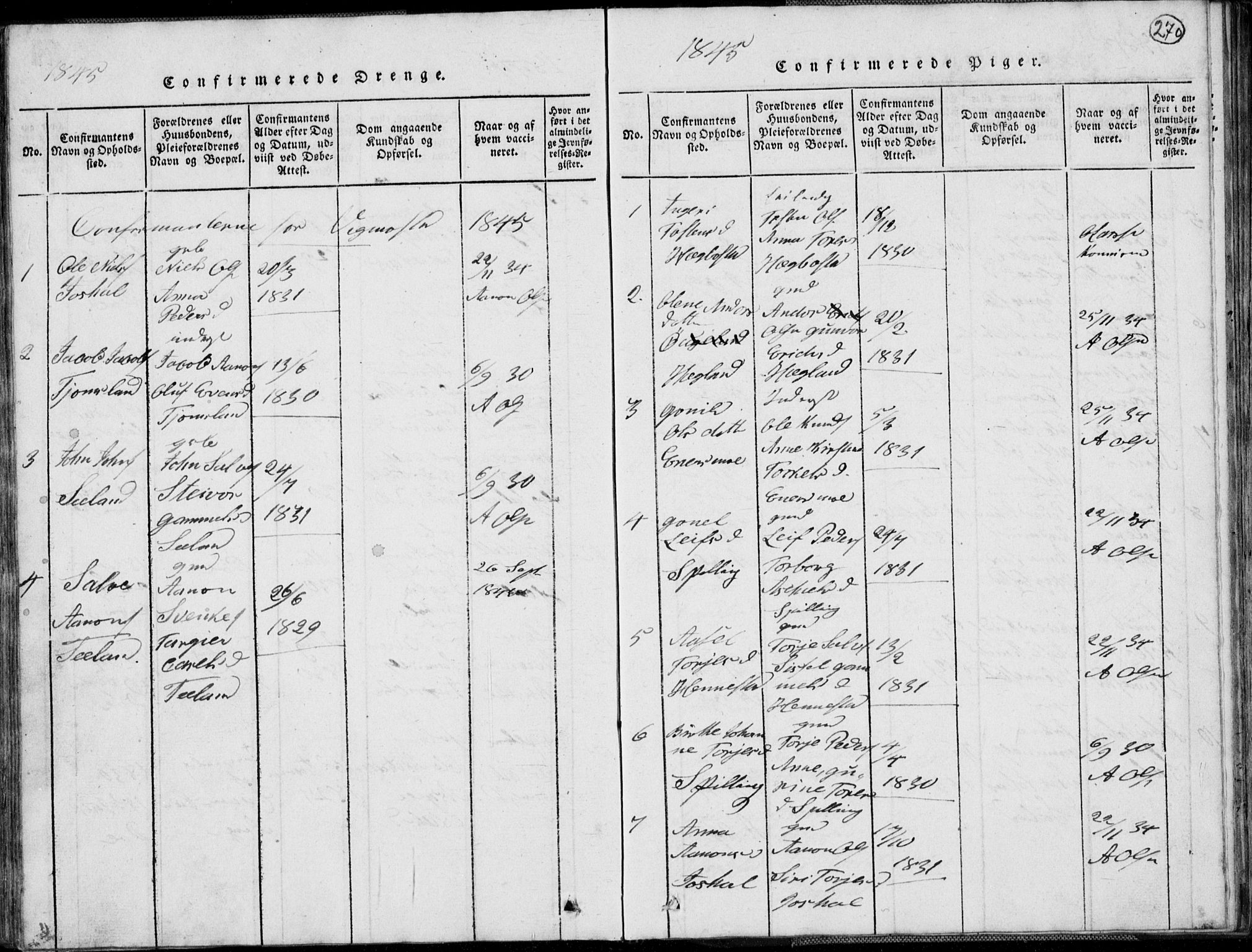 Nord-Audnedal sokneprestkontor, AV/SAK-1111-0032/F/Fb/Fbb/L0001: Parish register (copy) no. B 1, 1816-1858, p. 270