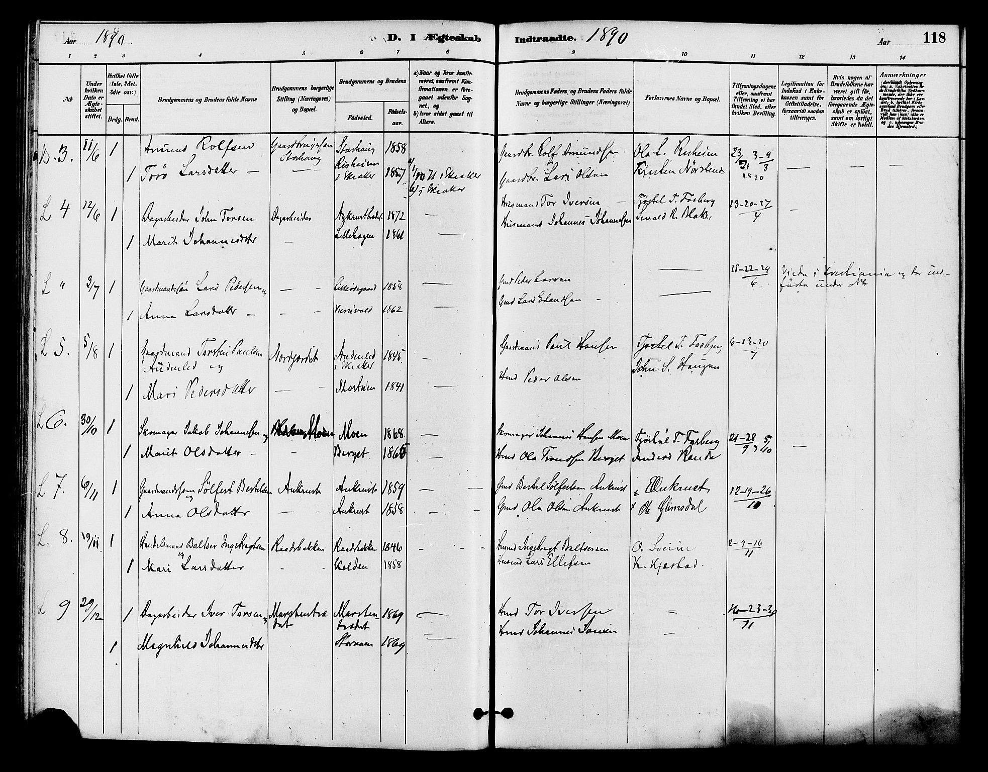 Lom prestekontor, AV/SAH-PREST-070/K/L0008: Parish register (official) no. 8, 1885-1898, p. 118